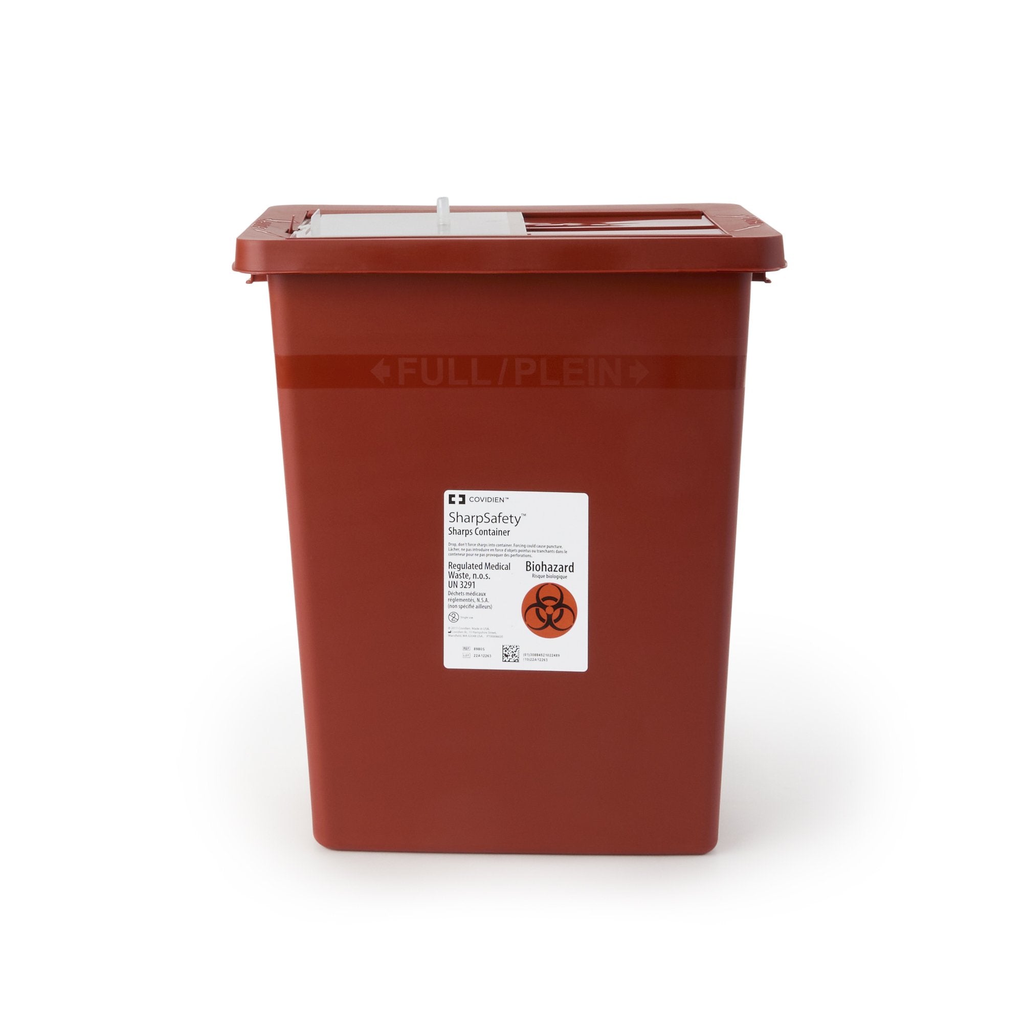 Sharps Container SharpSafety™ Red Base 17-3/4 H X 11 W X 15-1/2 D Inch Vertical Entry 8 Gallon
