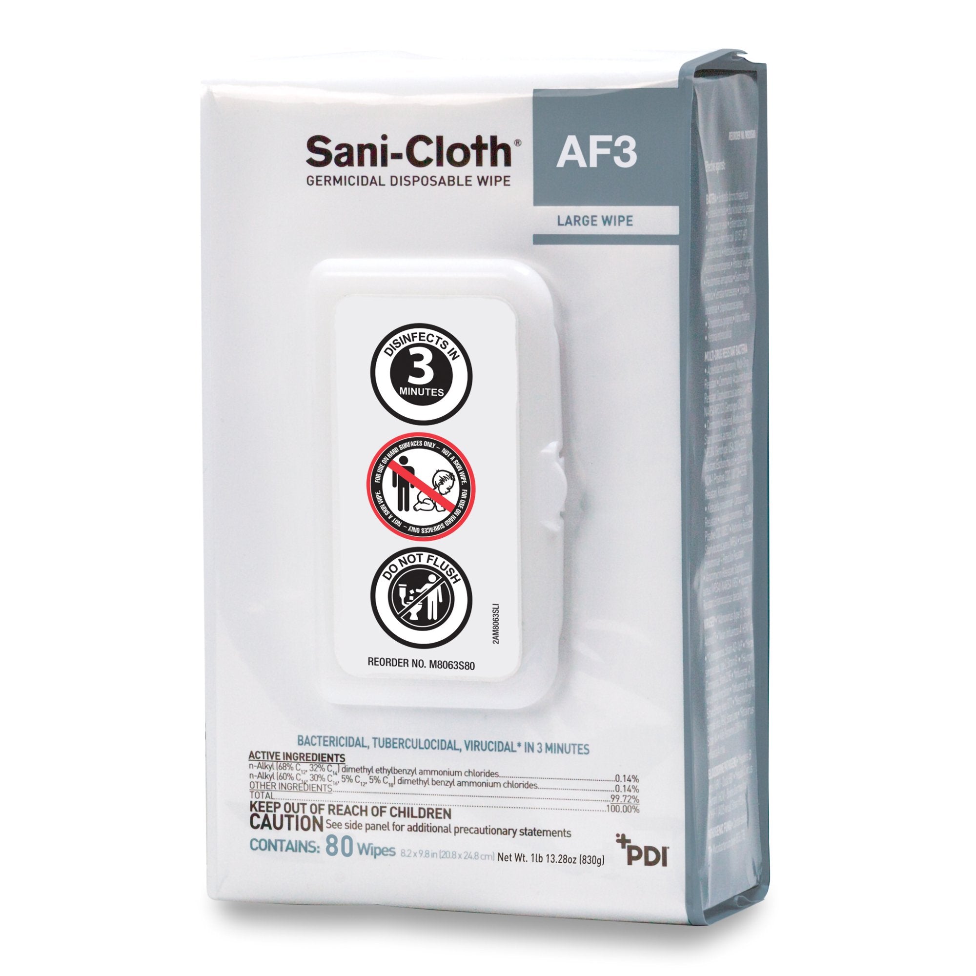 Sani-Cloth® AF3 Surface Disinfectant Cleaner Premoistened Germicidal Manual Pull Wipe 80 Count Hard Case Unscented NonSterile