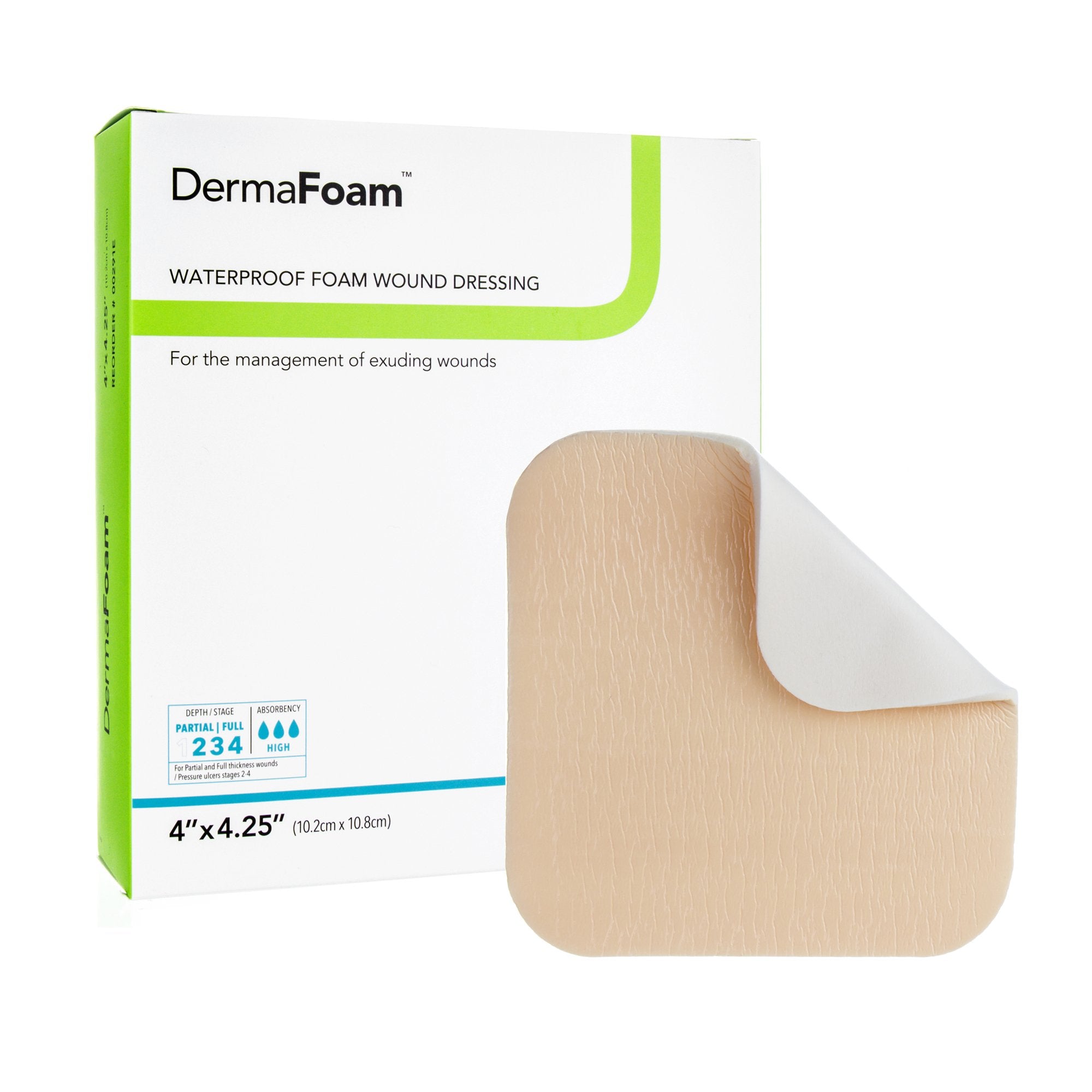 Foam Dressing DermaFoam® 4 X 4-1/4 Inch Without Border Waterproof Backing Nonadhesive Rectangle Sterile
