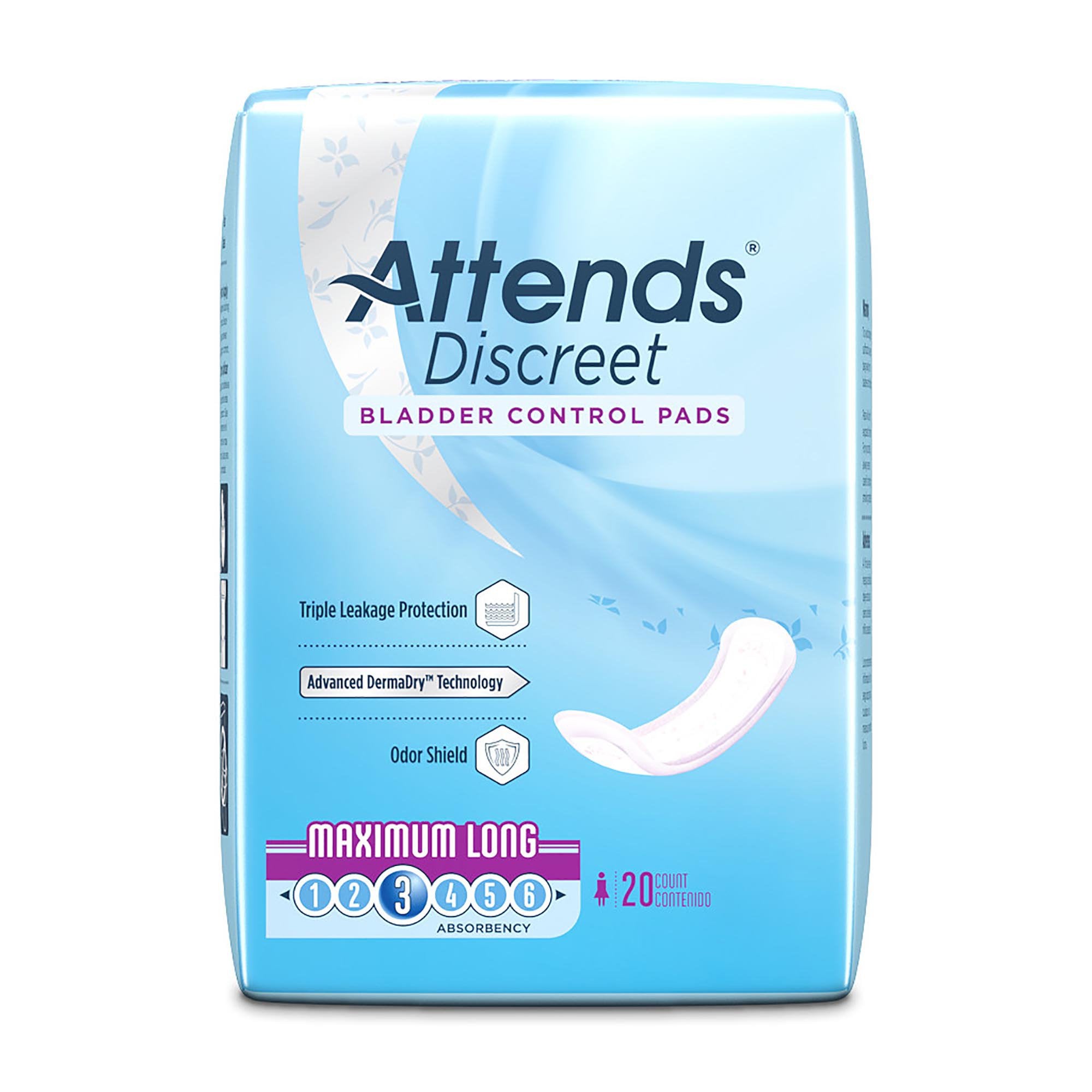 Bladder Control Pad Attends® Discreet 14-1/2 Inch Length Moderate Absorbency Polymer Core One Size Fits Most