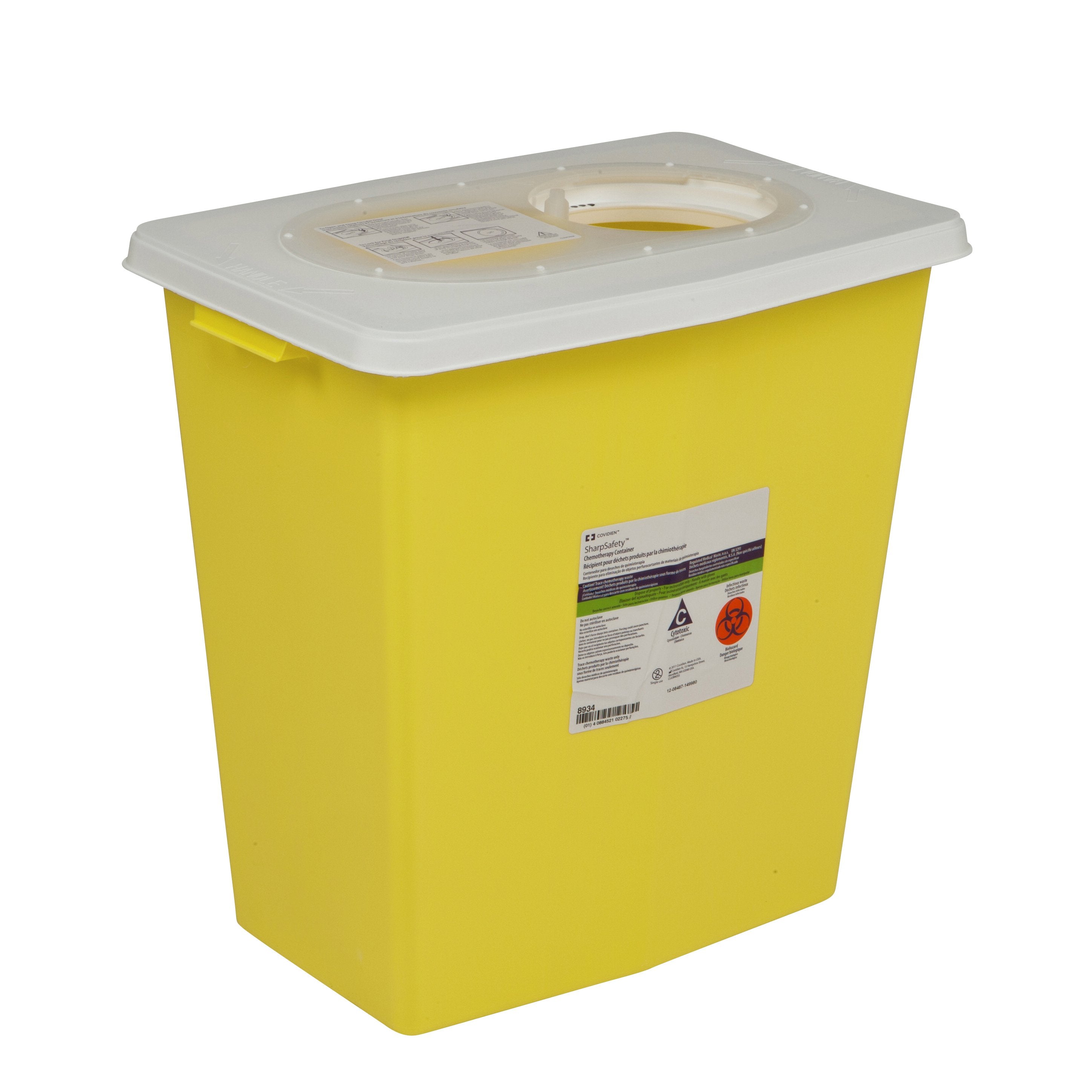 Chemotherapy Waste Container SharpSafety™ Yellow Base 18-3/4 H X 18-1/4 W X 12-3/4 D Inch Vertical Entry 12 Gallon