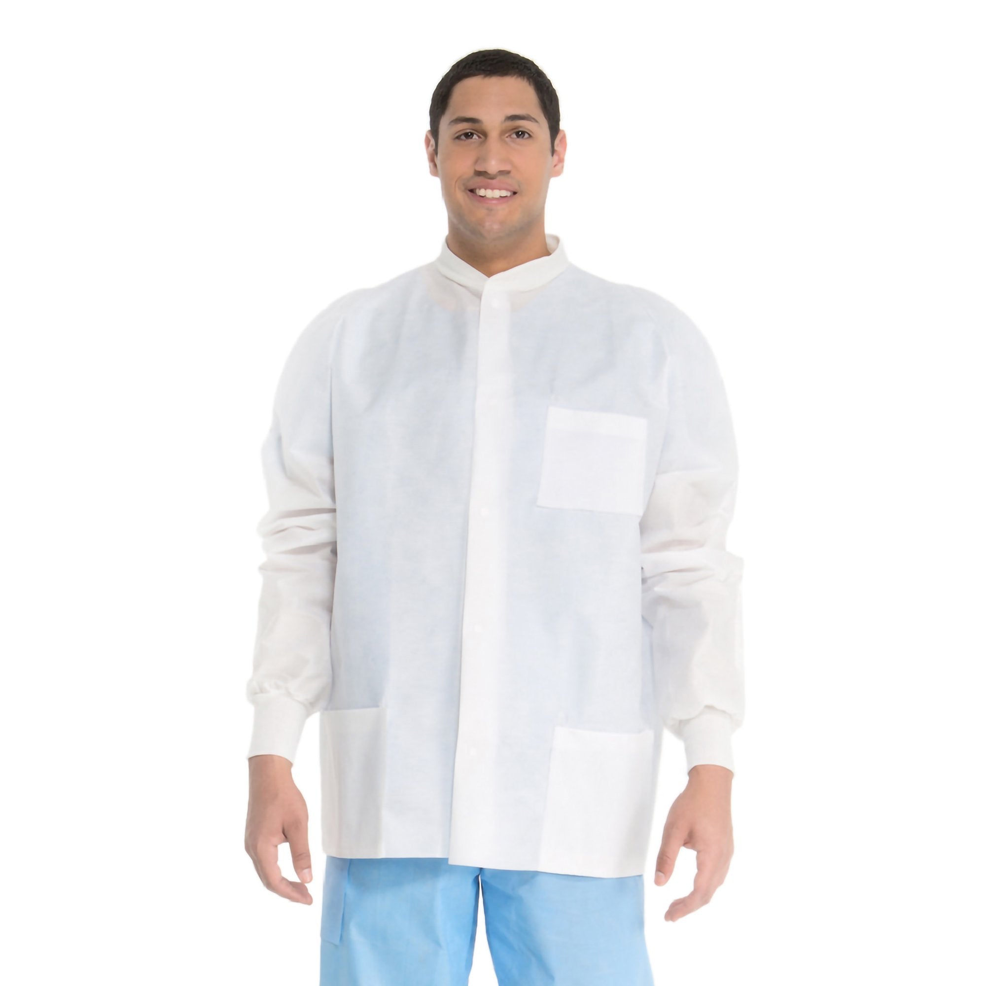 Lab Jacket White Large Hip Length 3-Layer SMS Disposable