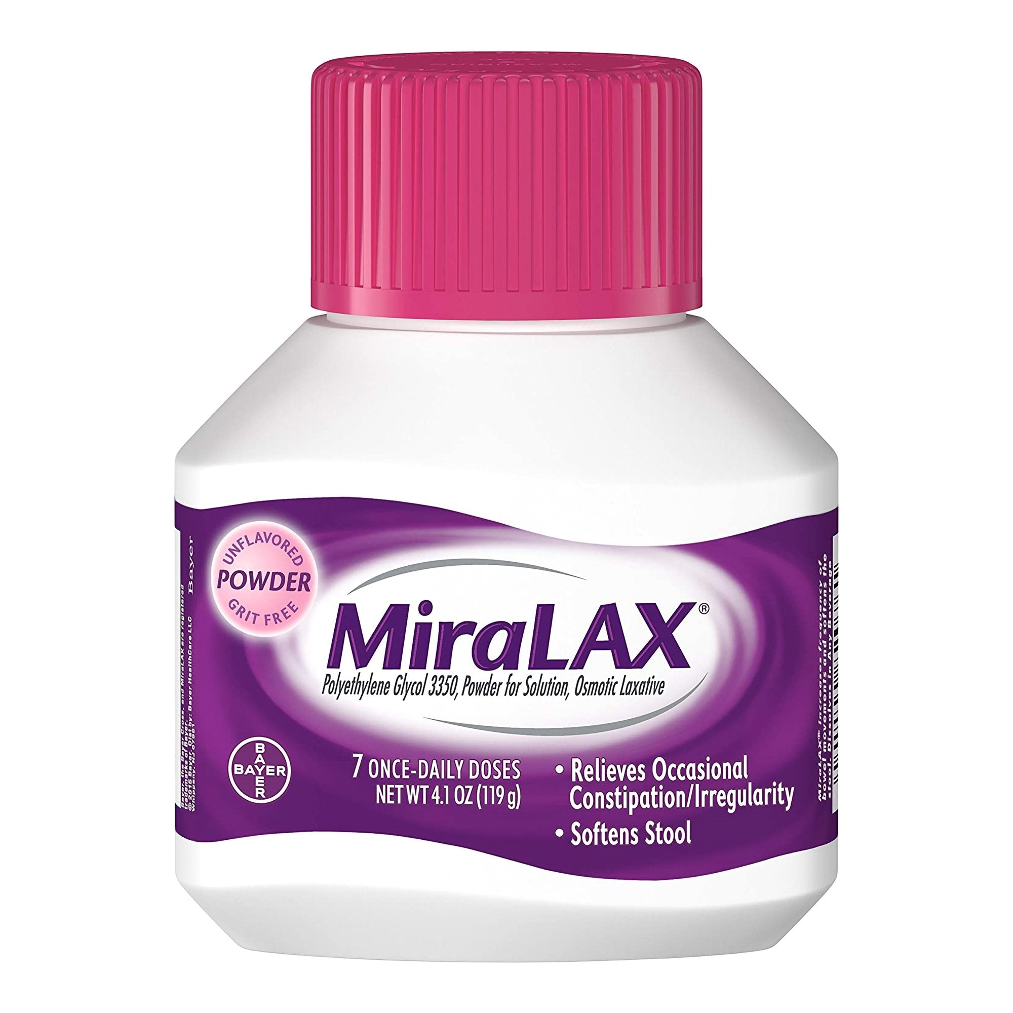 Laxative MiraLAX® Unflavored Powder 4.1 oz. 17 Gram Strength Polyethylene Glycol 3350