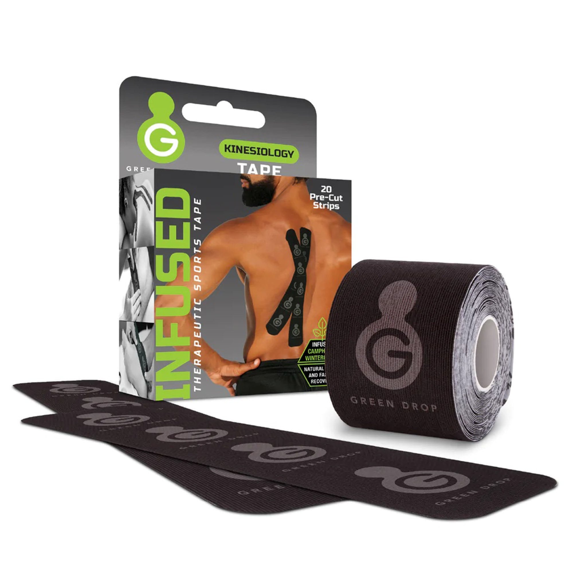 Kinesiology Tape Green Drop™ Black 2 X 10 Inch Nylon / Polyester / Spandex NonSterile