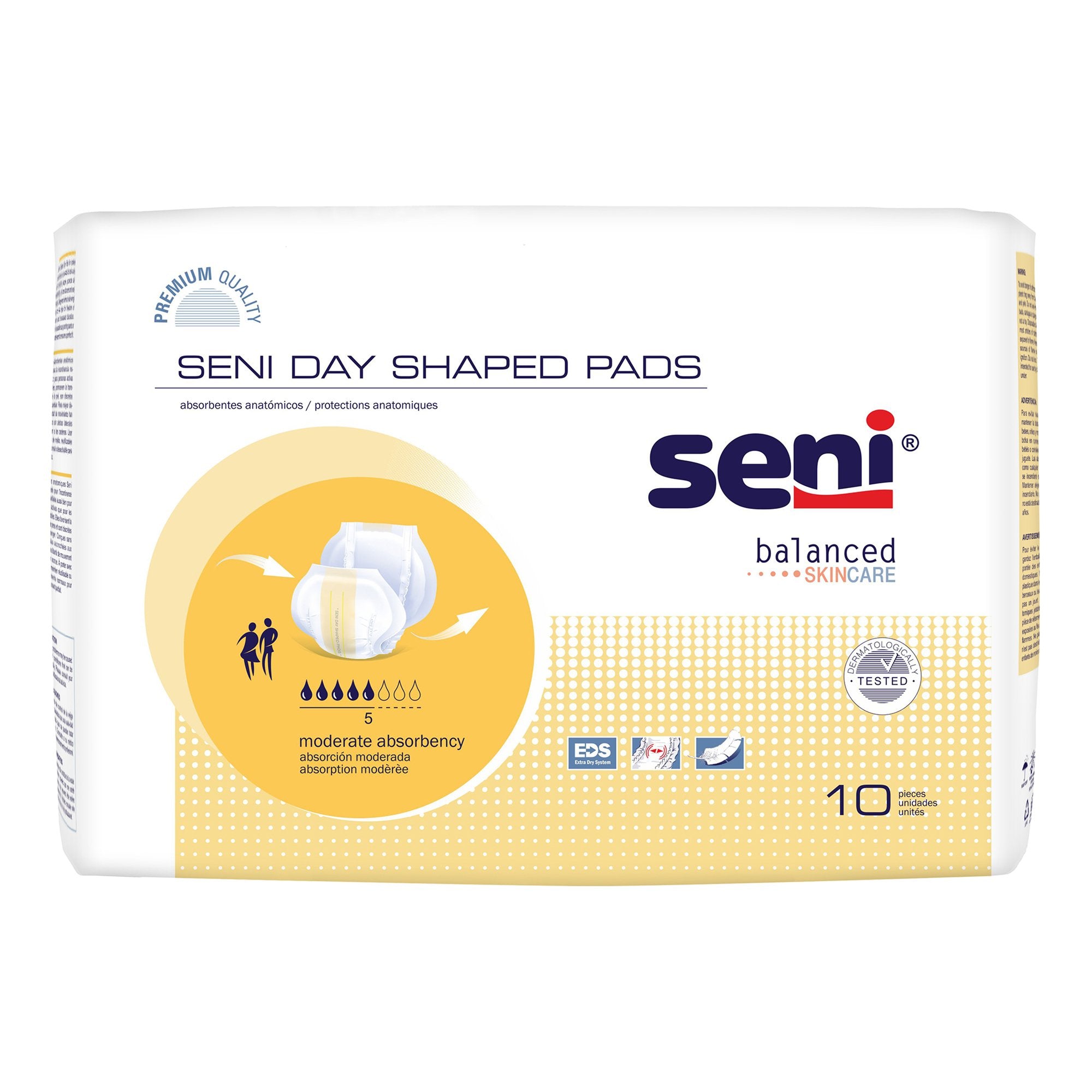Incontinence Liner Seni® Shaped Day Pads 25 Inch Length Moderate Absorbency Superabsorbant Core One Size Fits Most