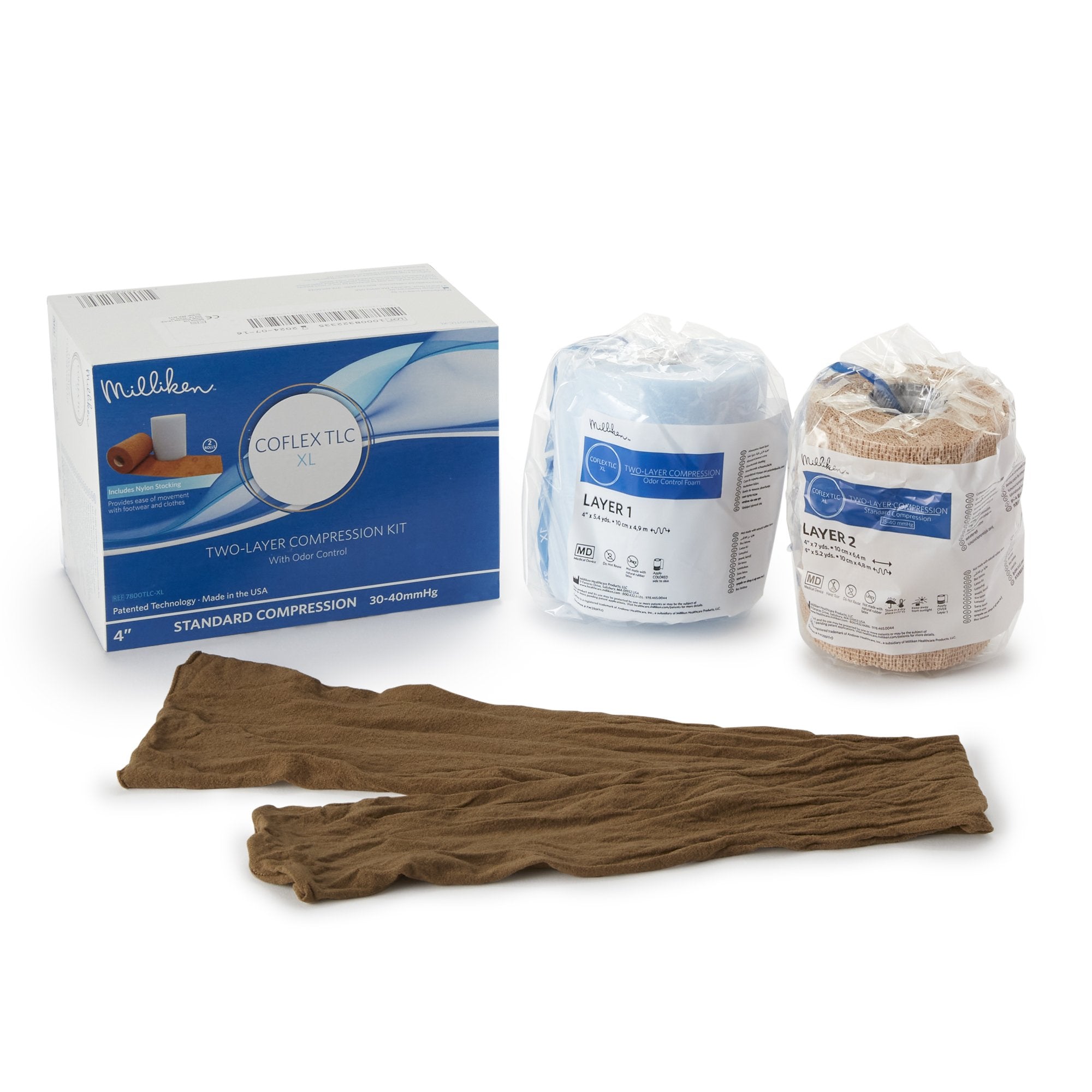 2 Layer Compression Bandage System CoFlex® TLC XL with Indicators 4 Inch X 5-2/5 Yard / 4 Inch X 7 Yard Self-Adherent / Pull On Closure Tan NonSterile 35 to 40 mmHg