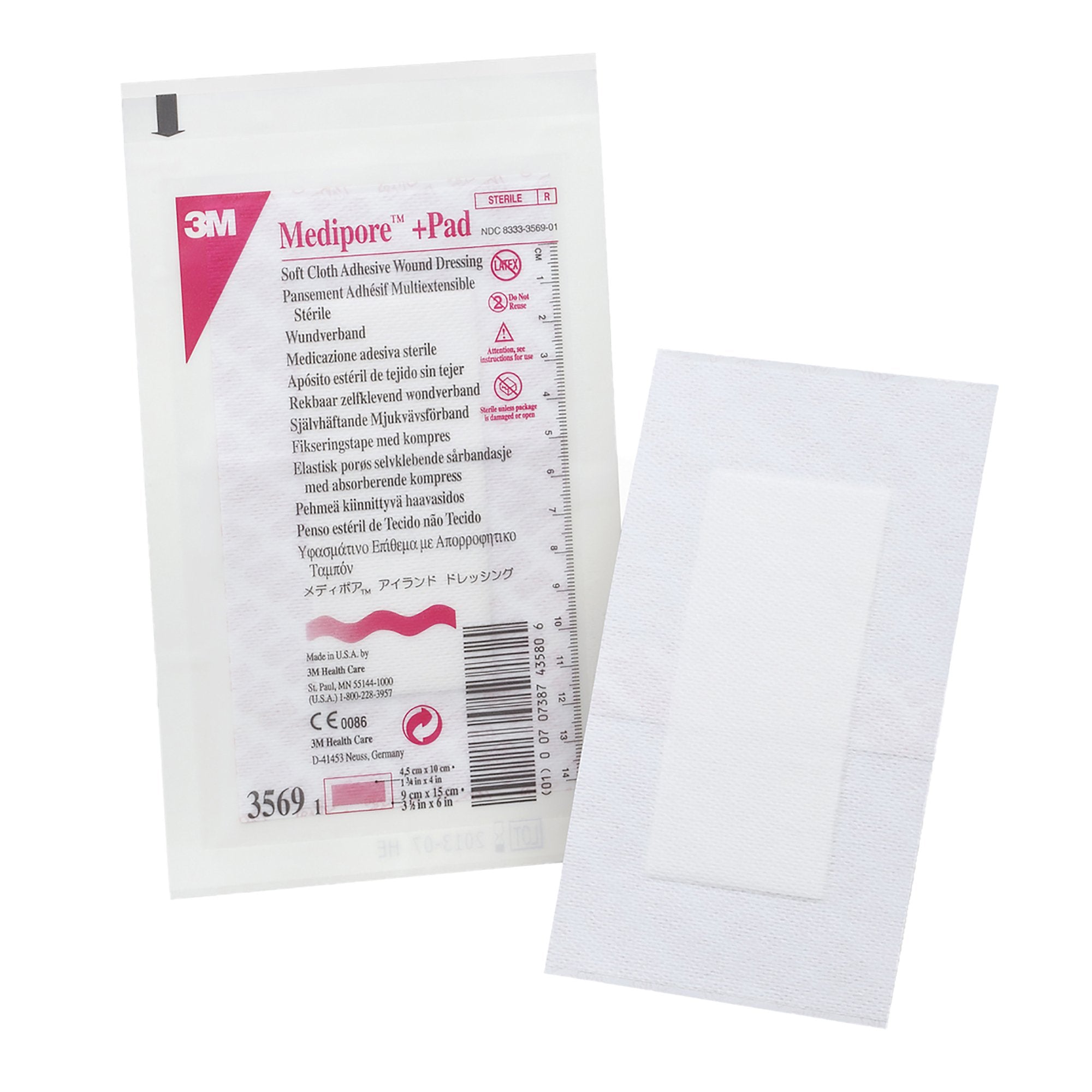 Adhesive Dressing 3M™ Medipore™ 3-1/2 X 6 Inch Soft Cloth Rectangle White Sterile