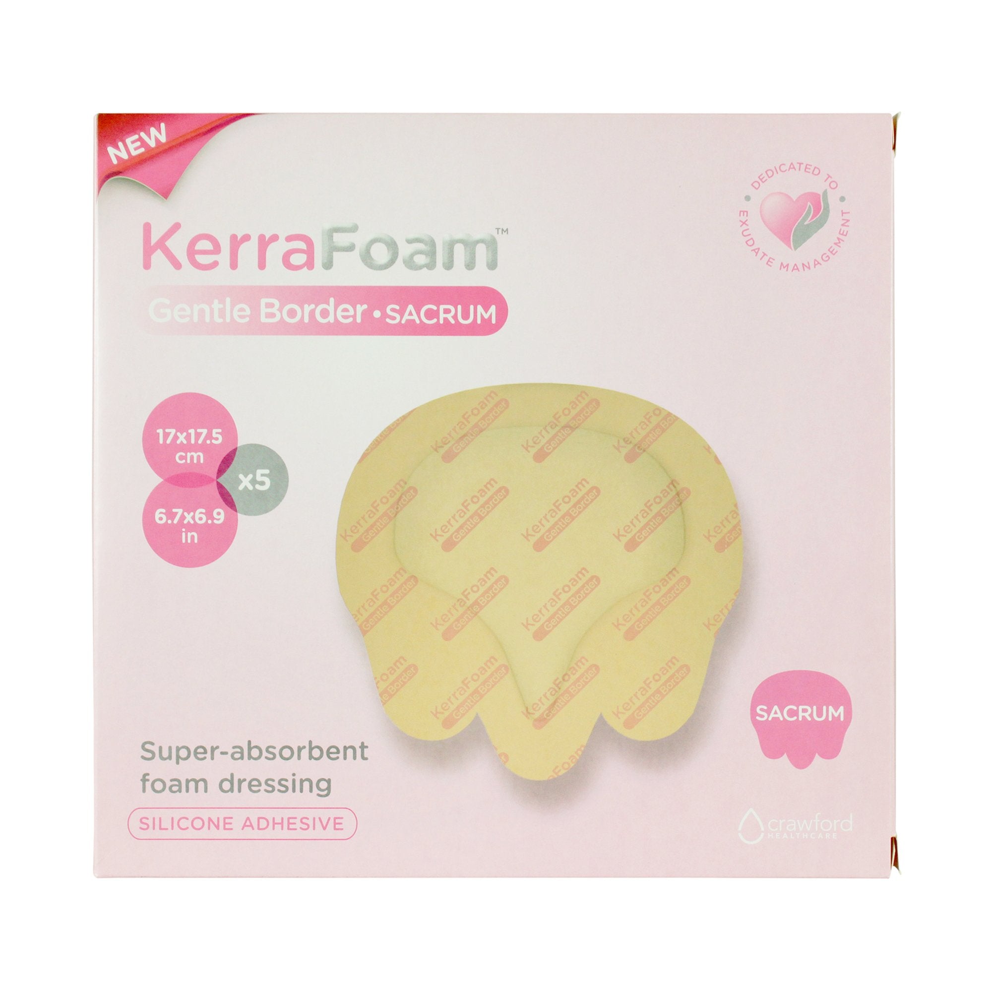Foam Dressing KerraFoam™ Gentle Border 6-7/10 X 6-9/10 Inch With Border Film Backing Silicone Adhesive Sacral Sterile