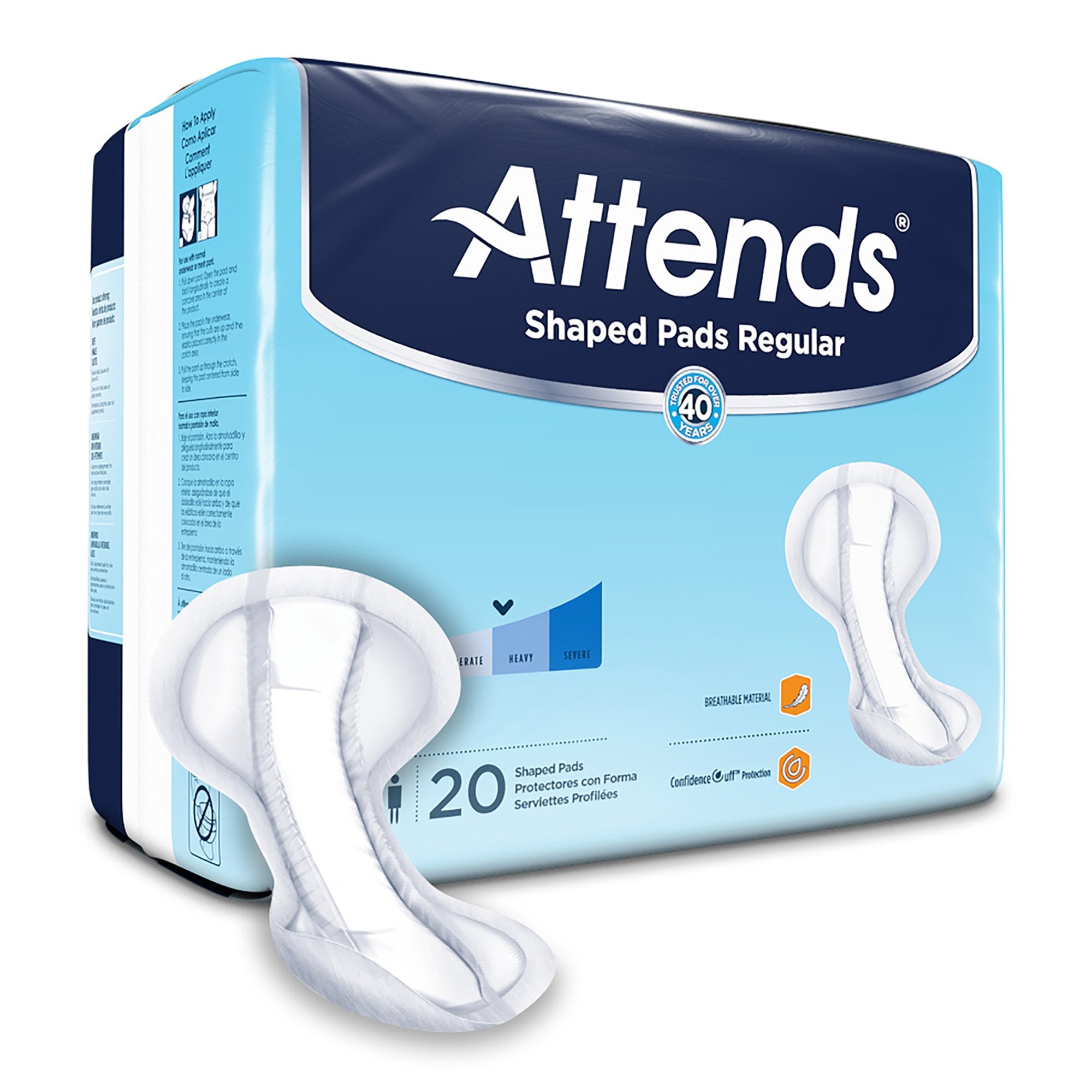 Bladder Control Pad Attends® Shaped Pads Regular 12 X 25.2 Inch Heavy Absorbency Polymer Core One Size Fits Most