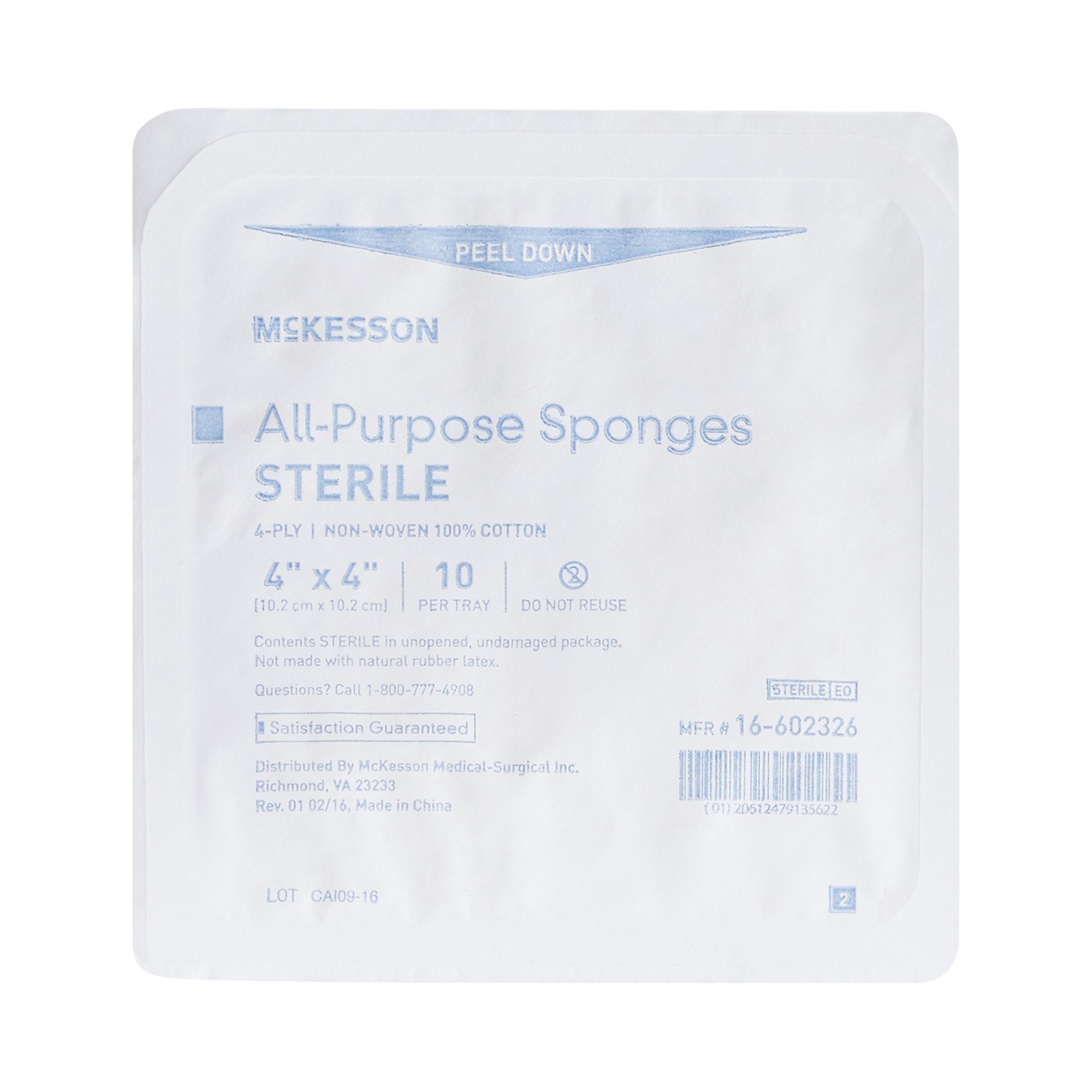 Nonwoven Sponge McKesson 4 X 4 Inch 10 per Tray Sterile 4-Ply Square