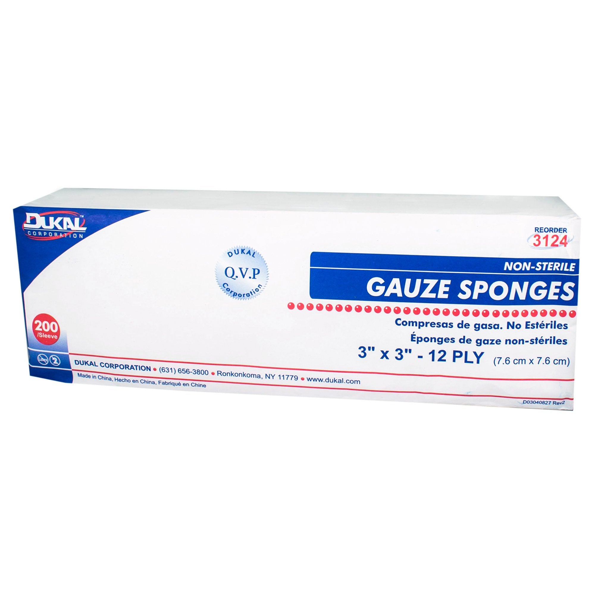 Gauze Sponge Dukal™ 3 X 3 Inch 200 per Pack NonSterile 12-Ply Square