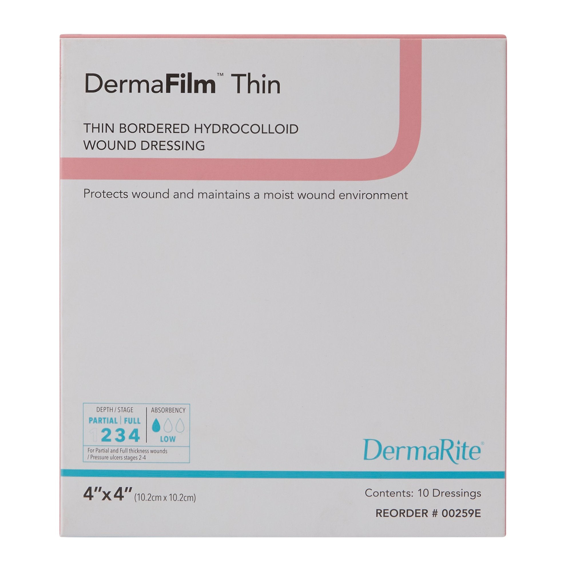 Thin Hydrocolloid Dressing DermaFilm® 4 X 4 Inch Square With Border