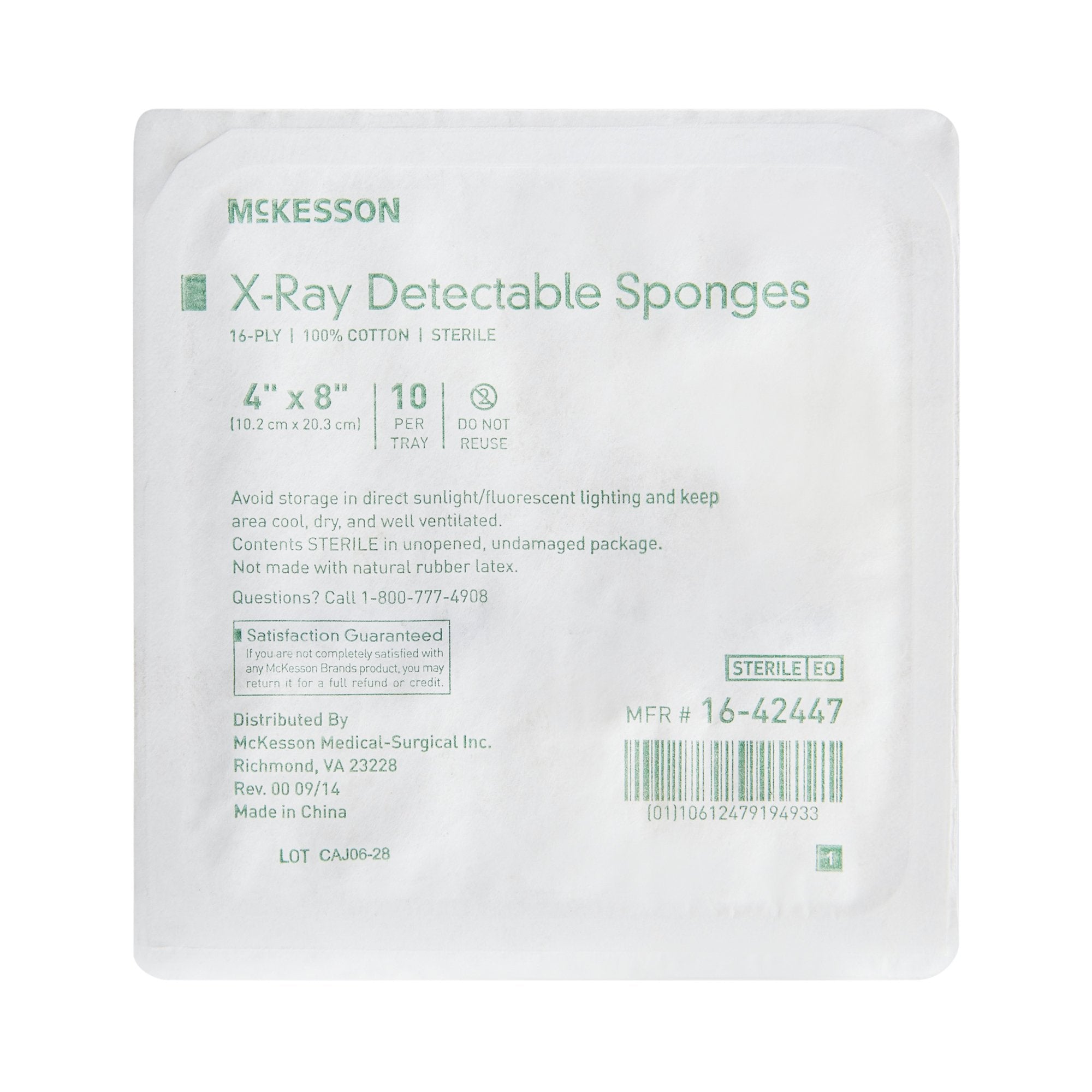 Gauze Sponge McKesson 4 X 8 Inch 10 per Tray Sterile 16-Ply Rectangle