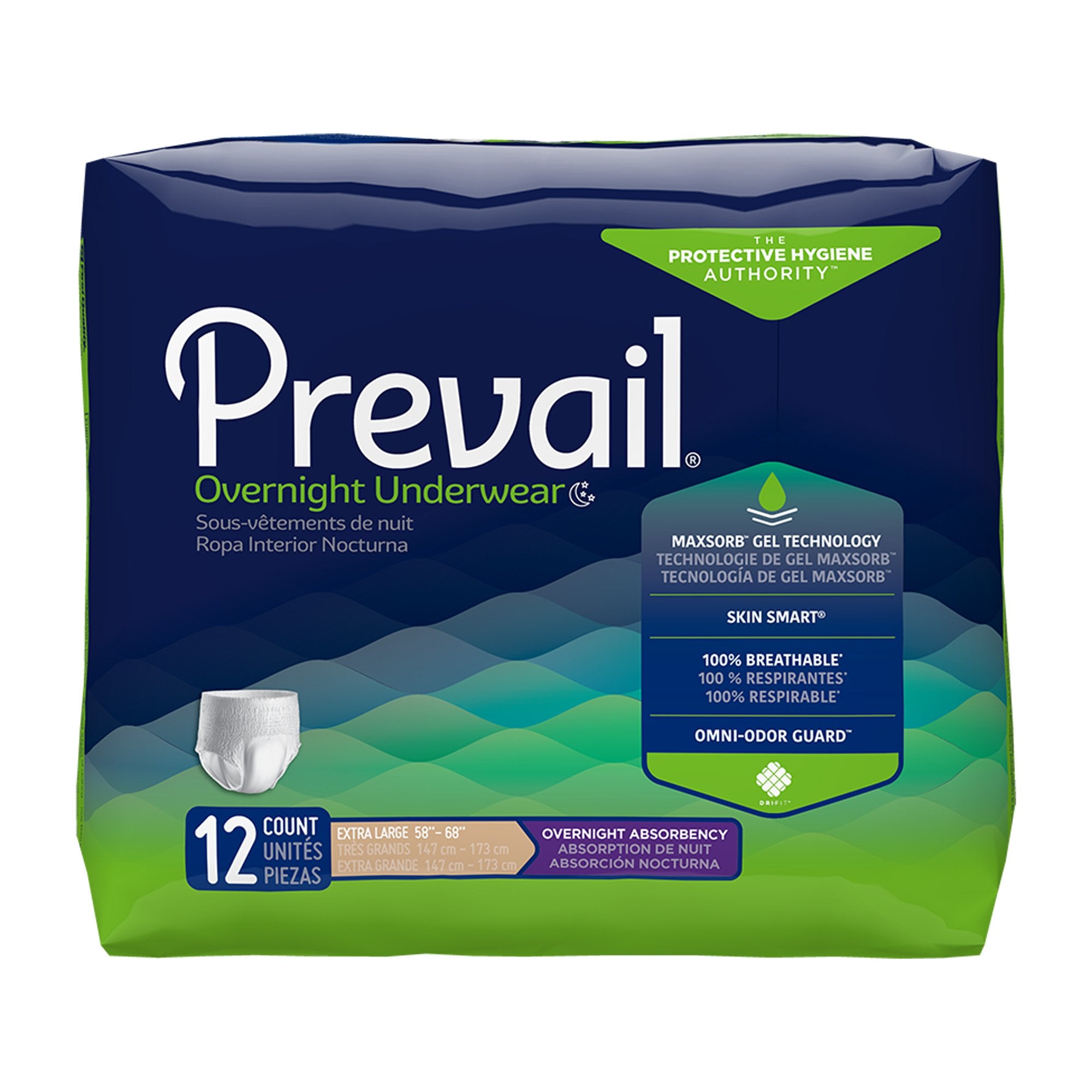 Unisex Adult Absorbent Underwear Prevail® Overnight Pull On with Tear Away Seams X-Large Disposable Heavy Absorbency