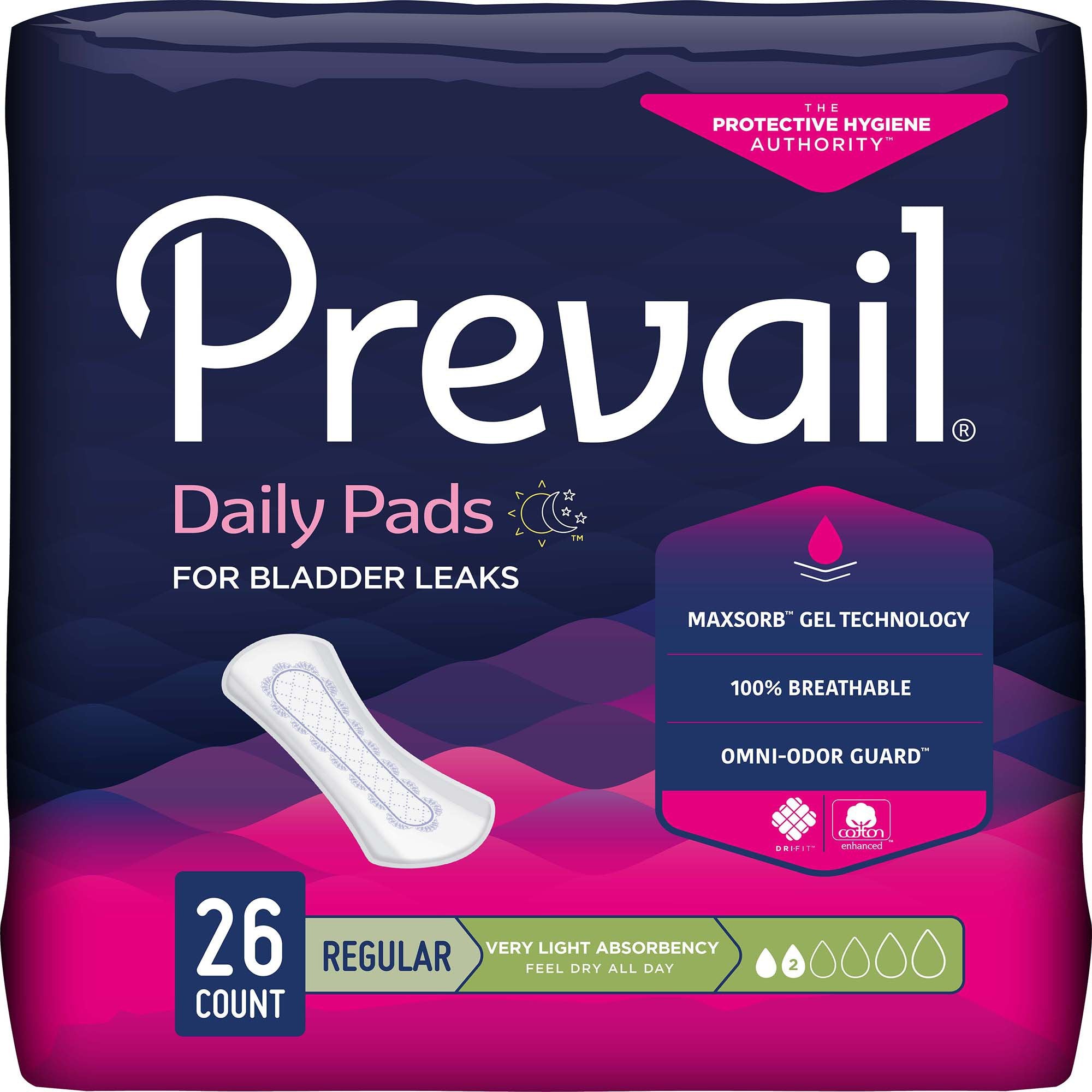 Bladder Control Pad Prevail® Daily Liner 7-1/2 Inch Length Light Absorbency Polymer Core Small