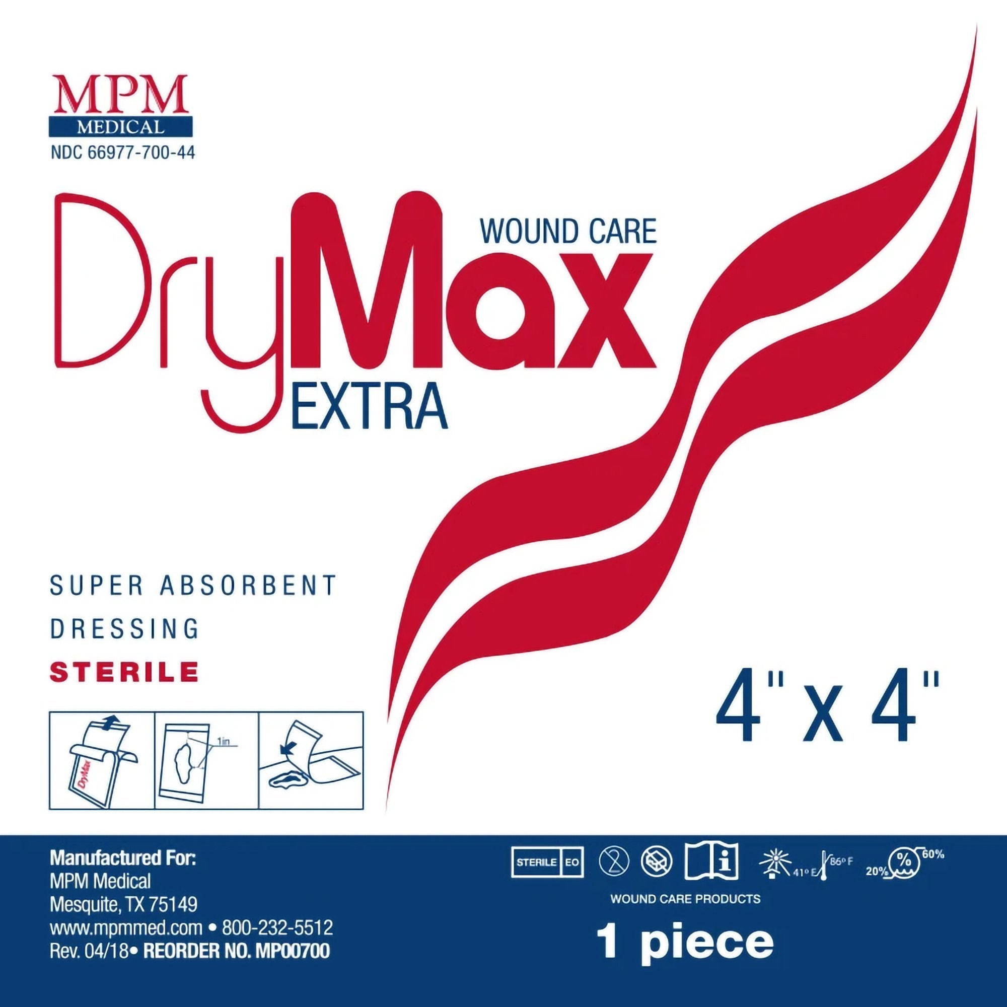 Super Absorbent Dressing DryMax Extra 4 X 4 Inch Square