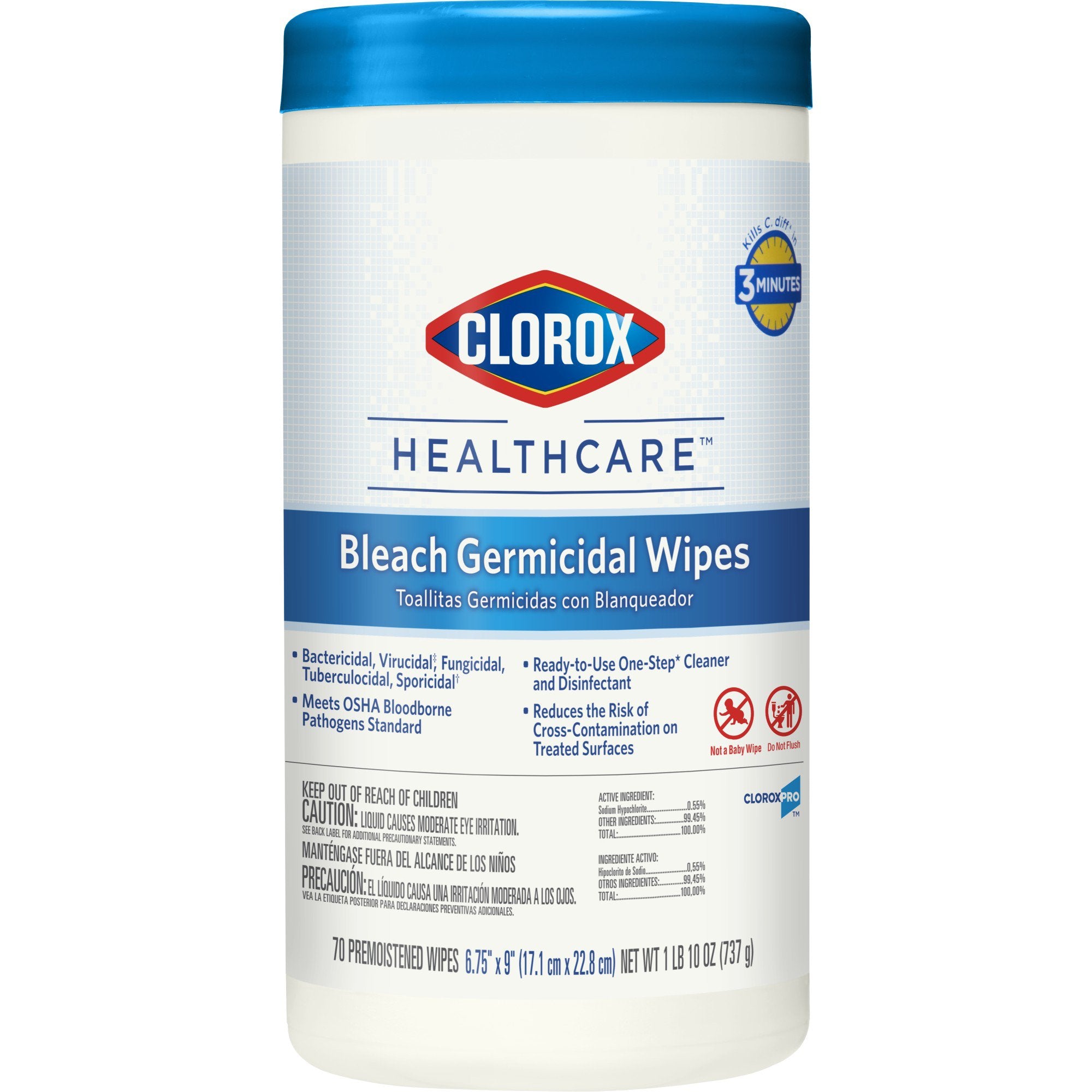 Clorox Healthcare® Surface Disinfectant Cleaner Premoistened Germicidal Manual Pull Wipe 70 Count Canister Chlorine Scent NonSterile