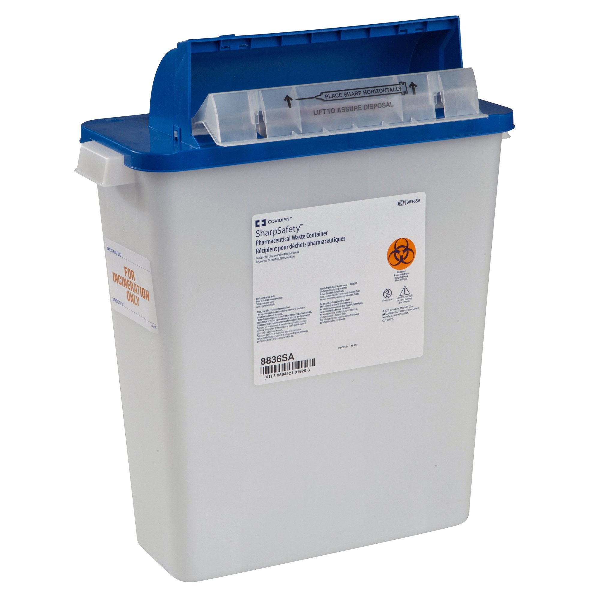 Pharmaceutical Waste Container PharmaSafety™ White Base 16-1/2 H X 13-3/4 W X 6 D Inch Horizontal Entry 3 Gallon