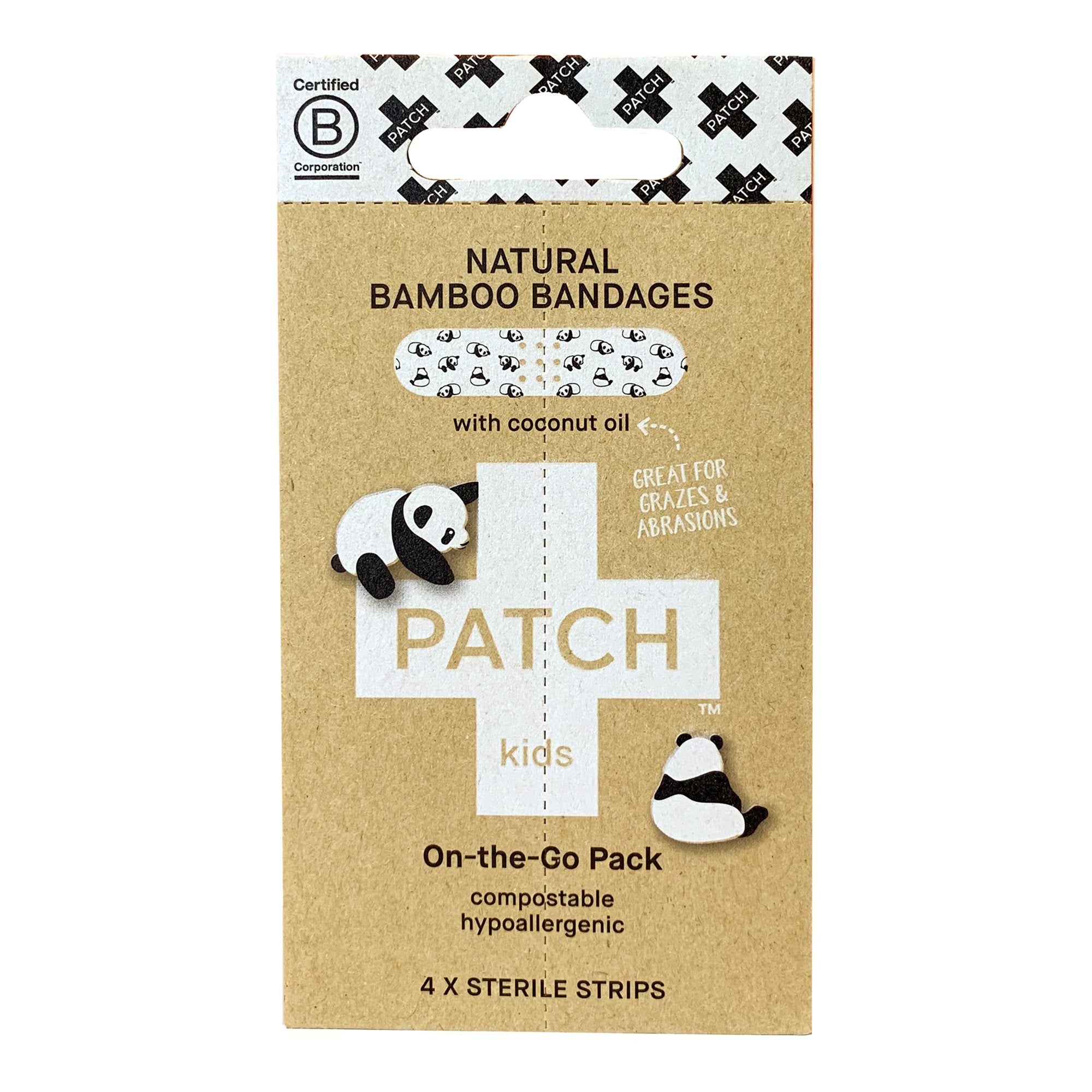 Adhesive Strip Patch™ Kids On The Go Pack 3/4 X 3 Inch Bamboo / Coconut Oil Rectangle Kid Design (Panda) Sterile