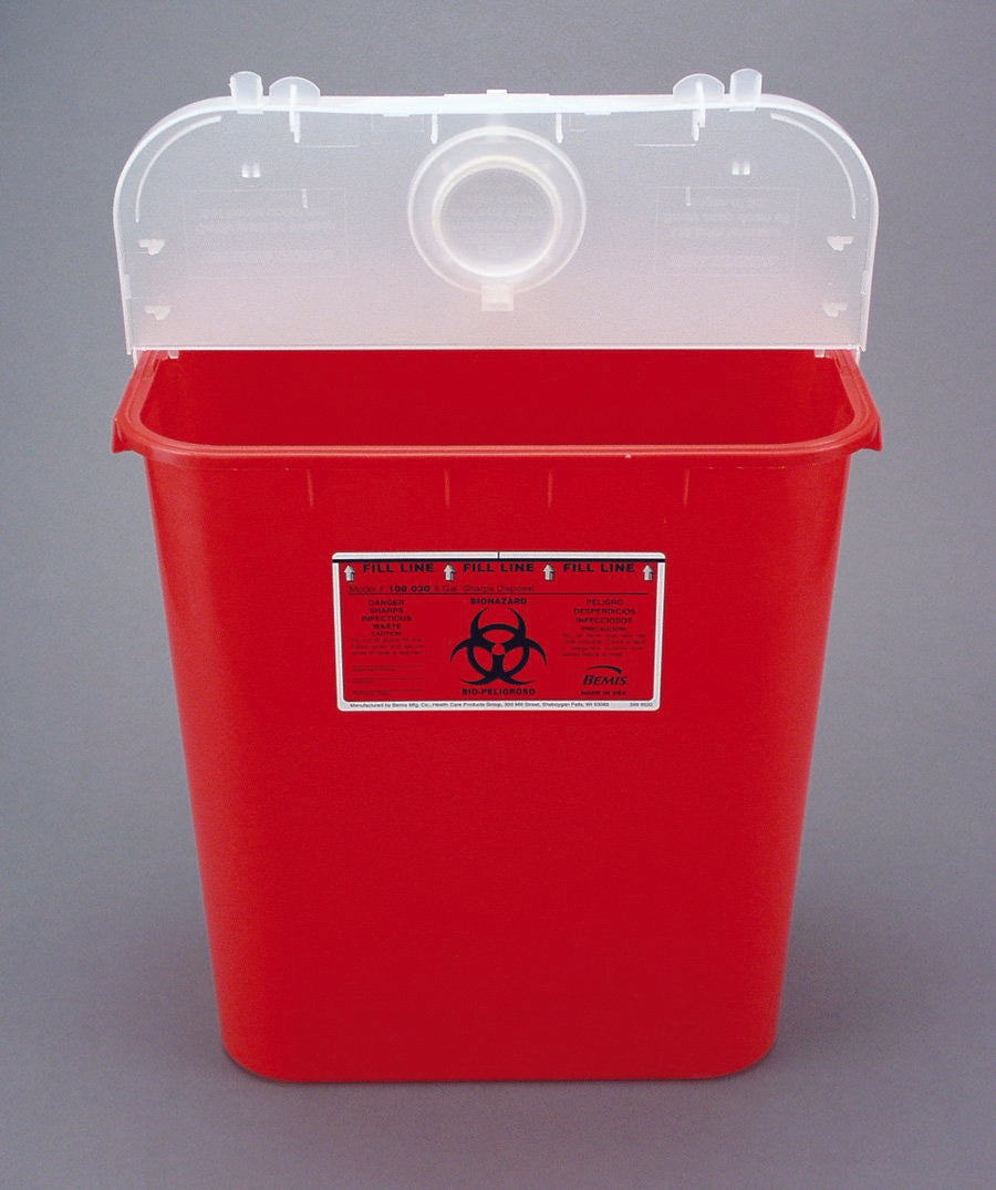 Sharps Container Bemis™ Sentinel Red Base 15-7/8 H X 16-1/2 L X 11-13/16 W Inch Vertical Entry 8 Gallon