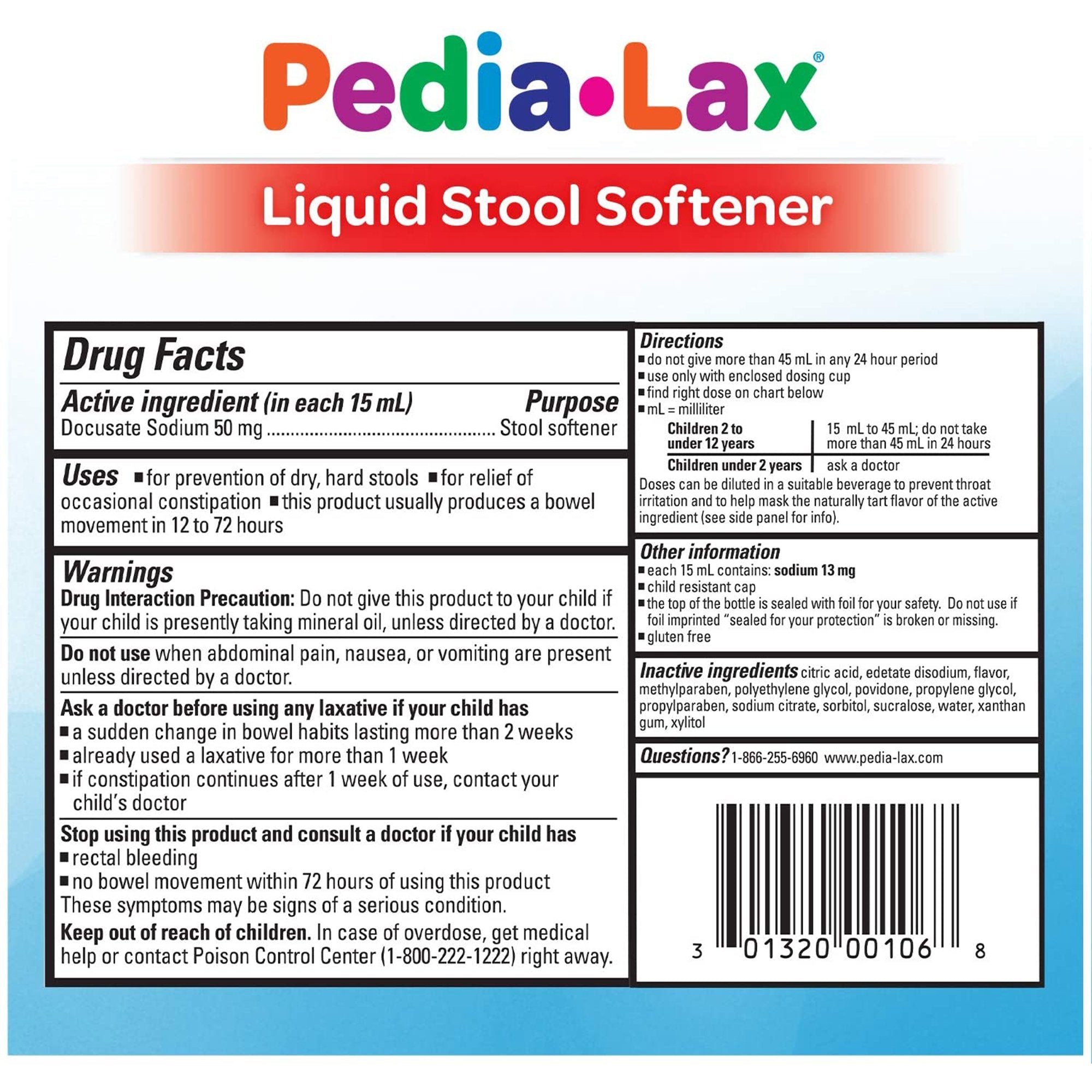 Stool Softener Pedia-Lax® Fruit Punch Flavor Liquid 4 oz. 50 mg / 15 mL Strength Docusate Sodium