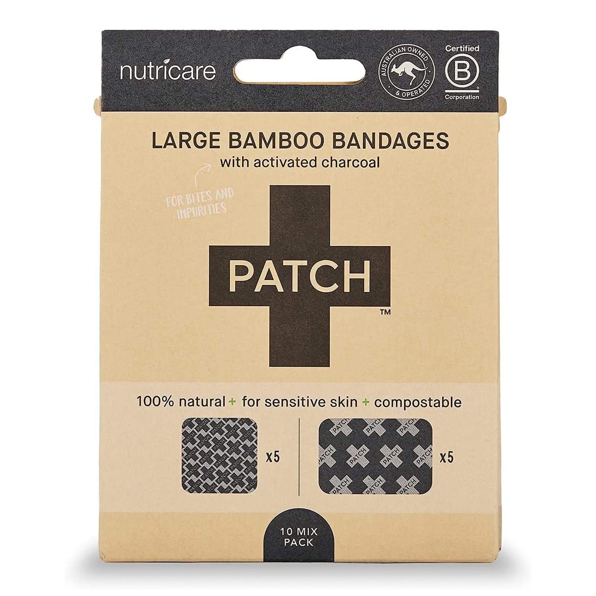 Adhesive Strip Patch™ 3/4 X 3 Inch Bamboo / Activated Charcoal Rectangle Black Sterile