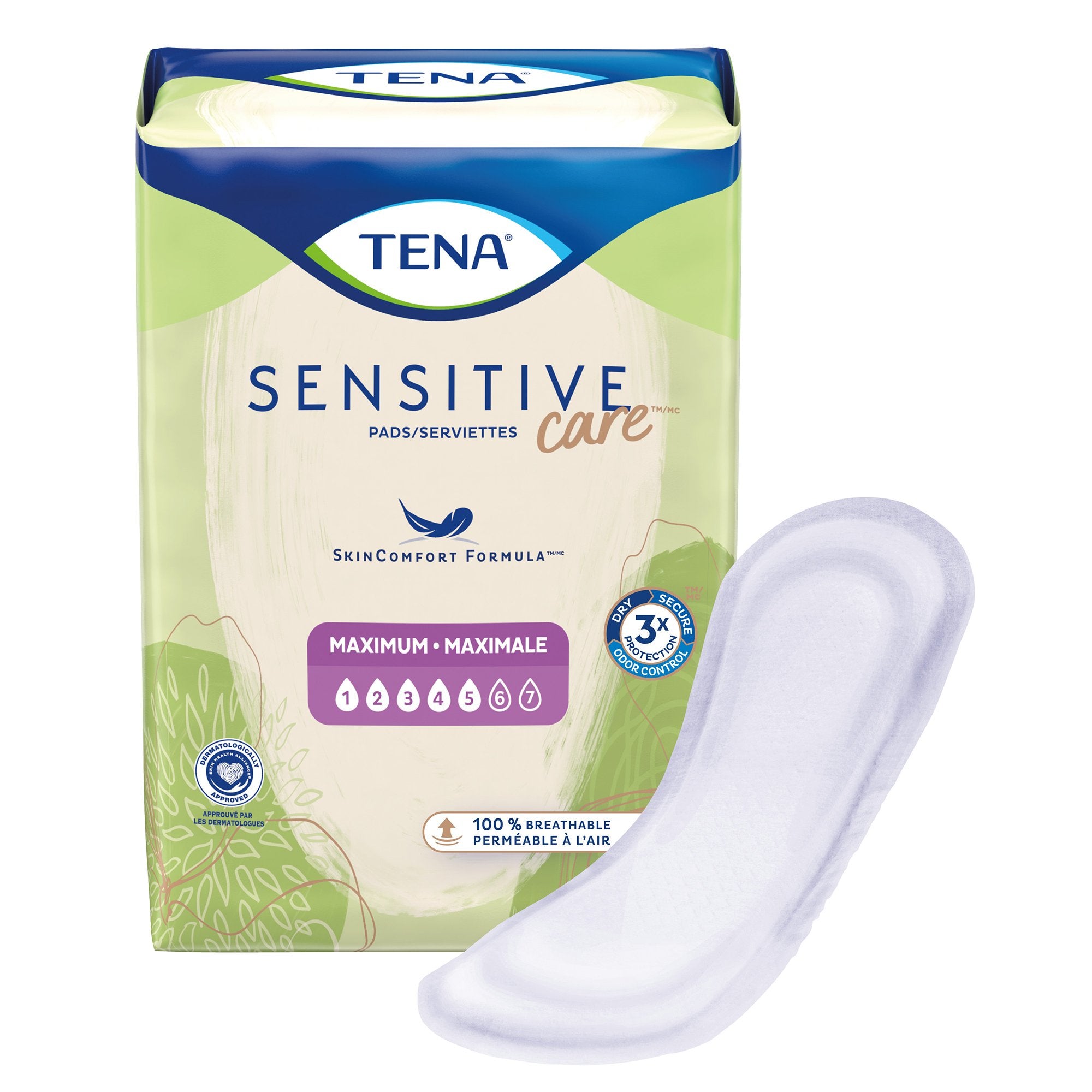 Bladder Control Pad TENA® Sensitive Care Maximum 13 Inch Length Heavy Absorbency Dry-Fast Core™ One Size Fits Most