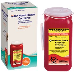 Mailback Sharps Container BD™ Home Sharps Disposal Red Base Vertical Entry 300 Pen Needles / Approximately 70 to 100 Insulin Syringes