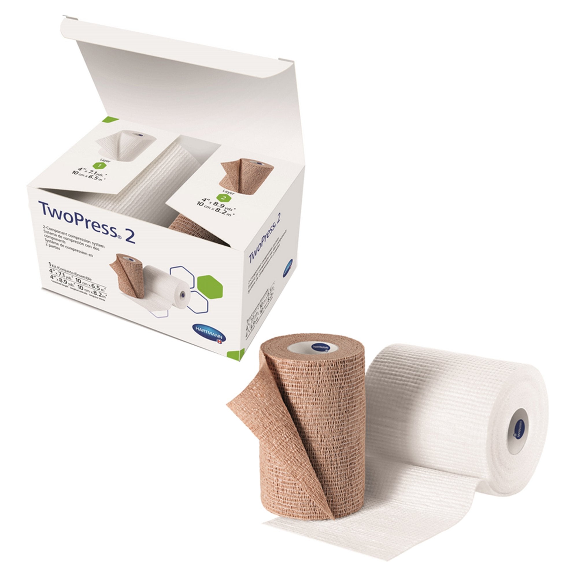 2 Layer Compression Bandage System TwoPress® 2 4 Inch X 7 Yard / 4 Inch X 8-9/10 Yard Self-Adherent Closure Tan / White NonSterile 40 mmHg