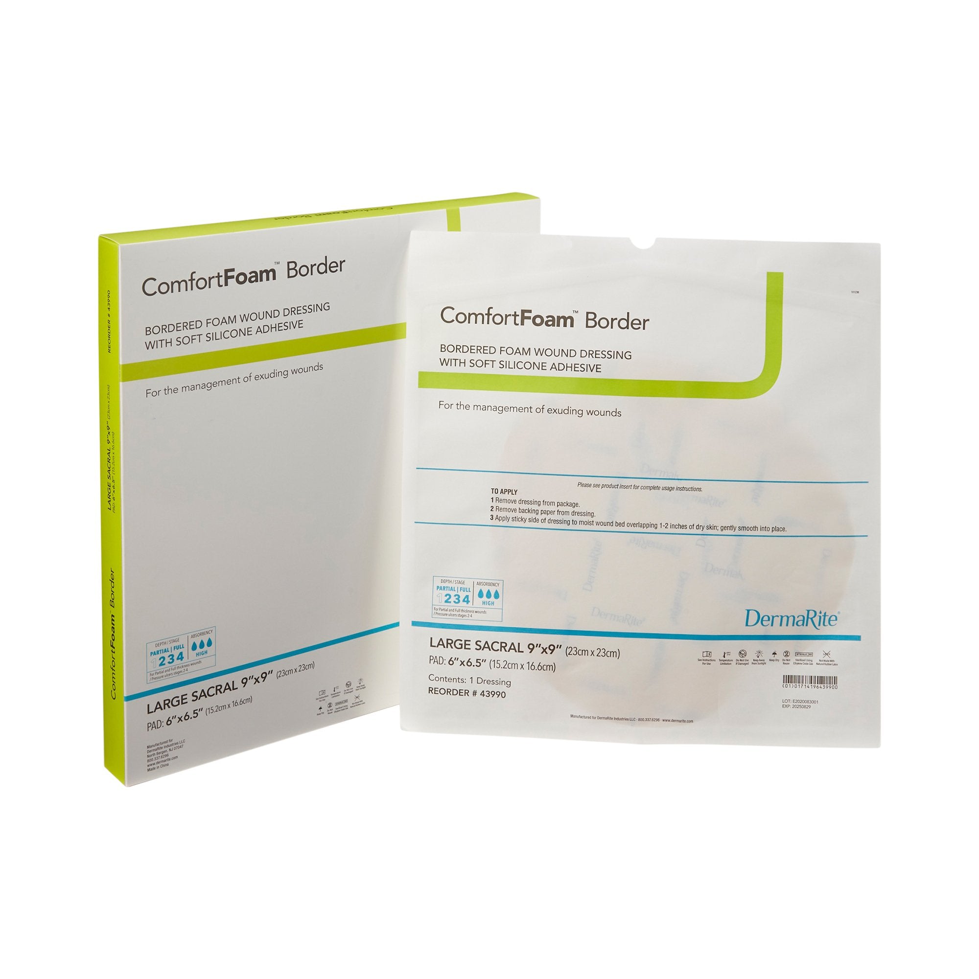 Foam Dressing ComfortFoam™ Border 9 X 9 Inch With Border Waterproof Backing Silicone Adhesive Sacral Sterile