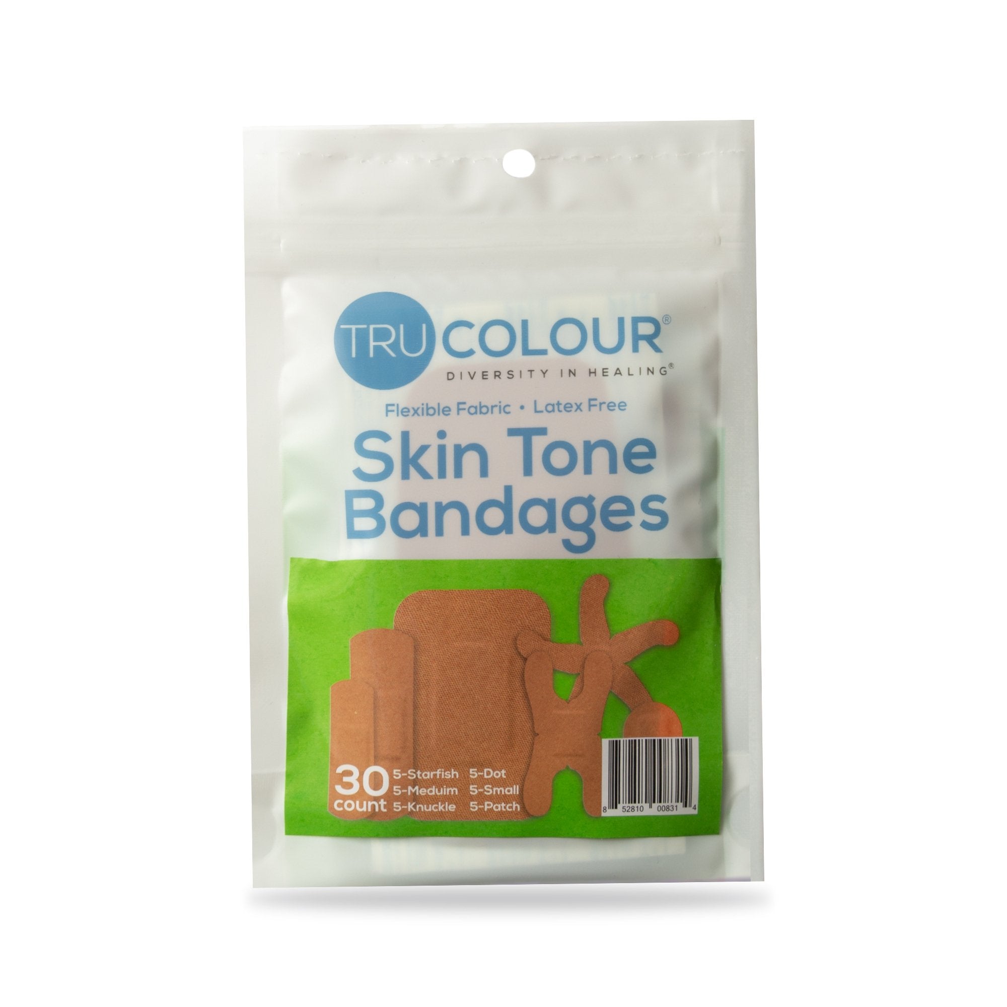 Waterproof Adhesive Strip Tru-Colour® Assorted Sizes Fabric Rectangle / Spot / Patch / Fingertip / Knuckle Olive Sterile
