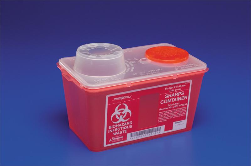 Sharps Container Monoject™ Red Base 17-7/10 H X 6-3/4 W X 10-1/2 D Inch Vertical Entry 3.5 Gallon