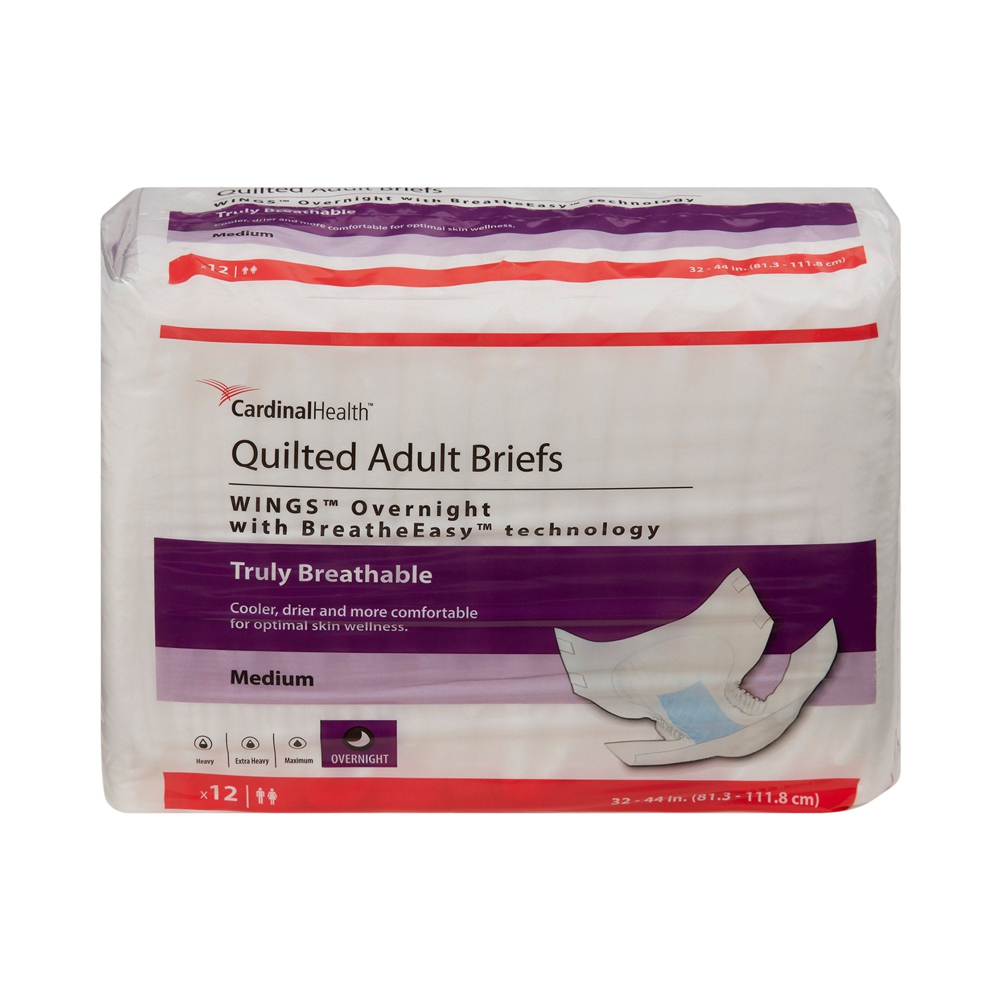 Unisex Adult Incontinence Brief Wings™ Overnight Medium Disposable Heavy Absorbency