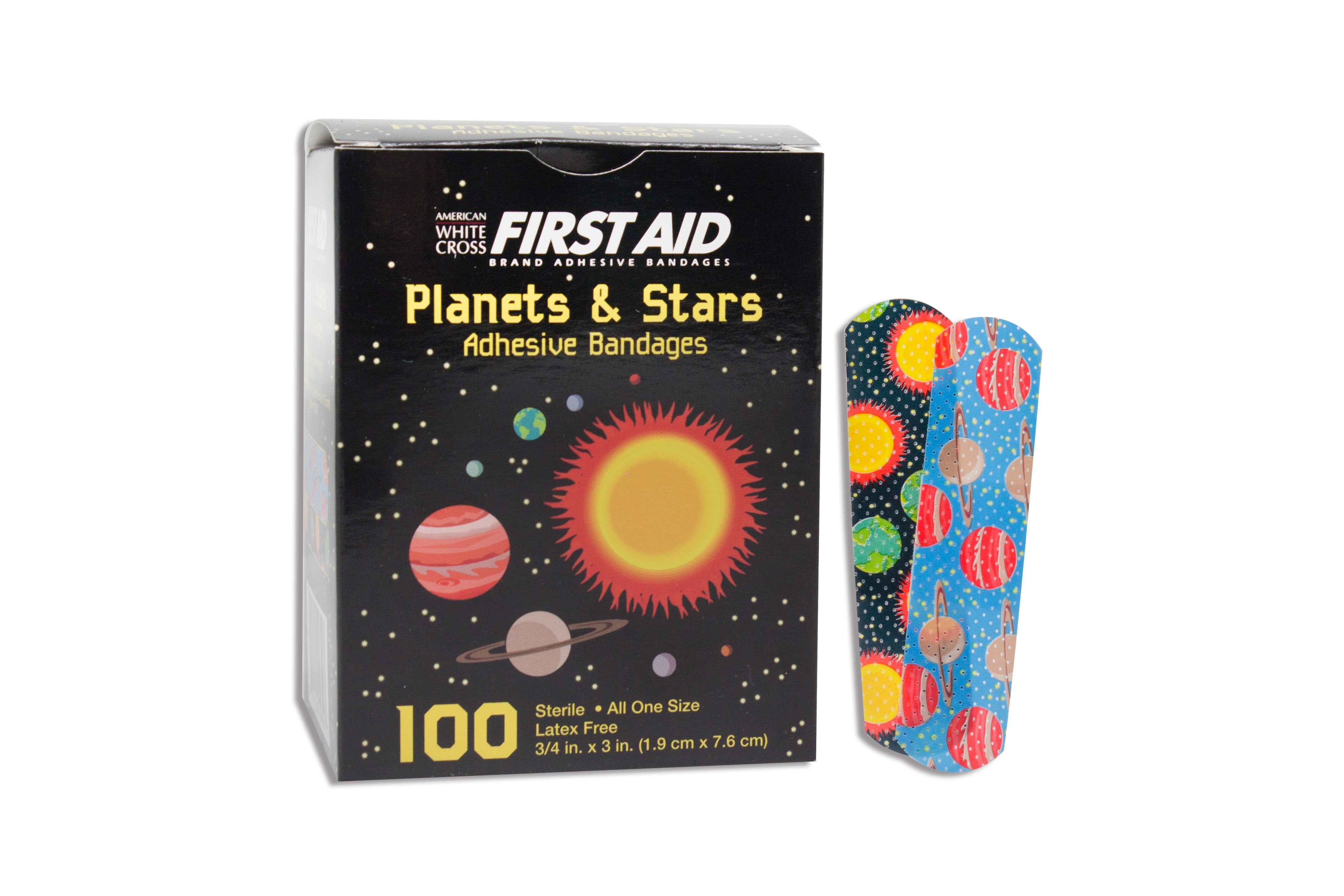 Adhesive Strip American® White Cross 5/8 X 2-1/4 Inch Plastic Rectangle Kid Design (Planets / Stars) Sterile