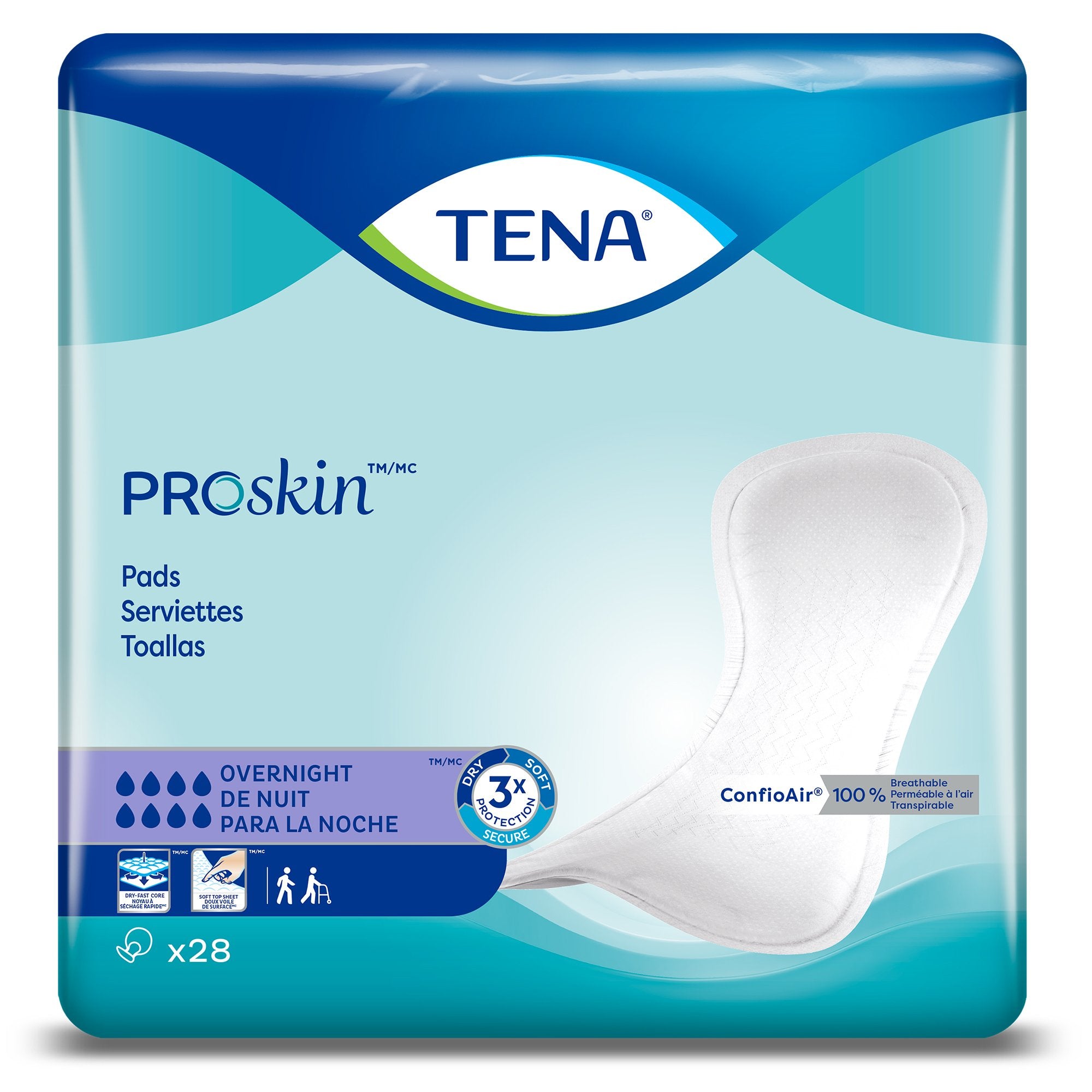 Bladder Control Pad TENA ProSkin™ Overnight 16 Inch Length Heavy Absorbency Dry-Fast Core™ One Size Fits Most