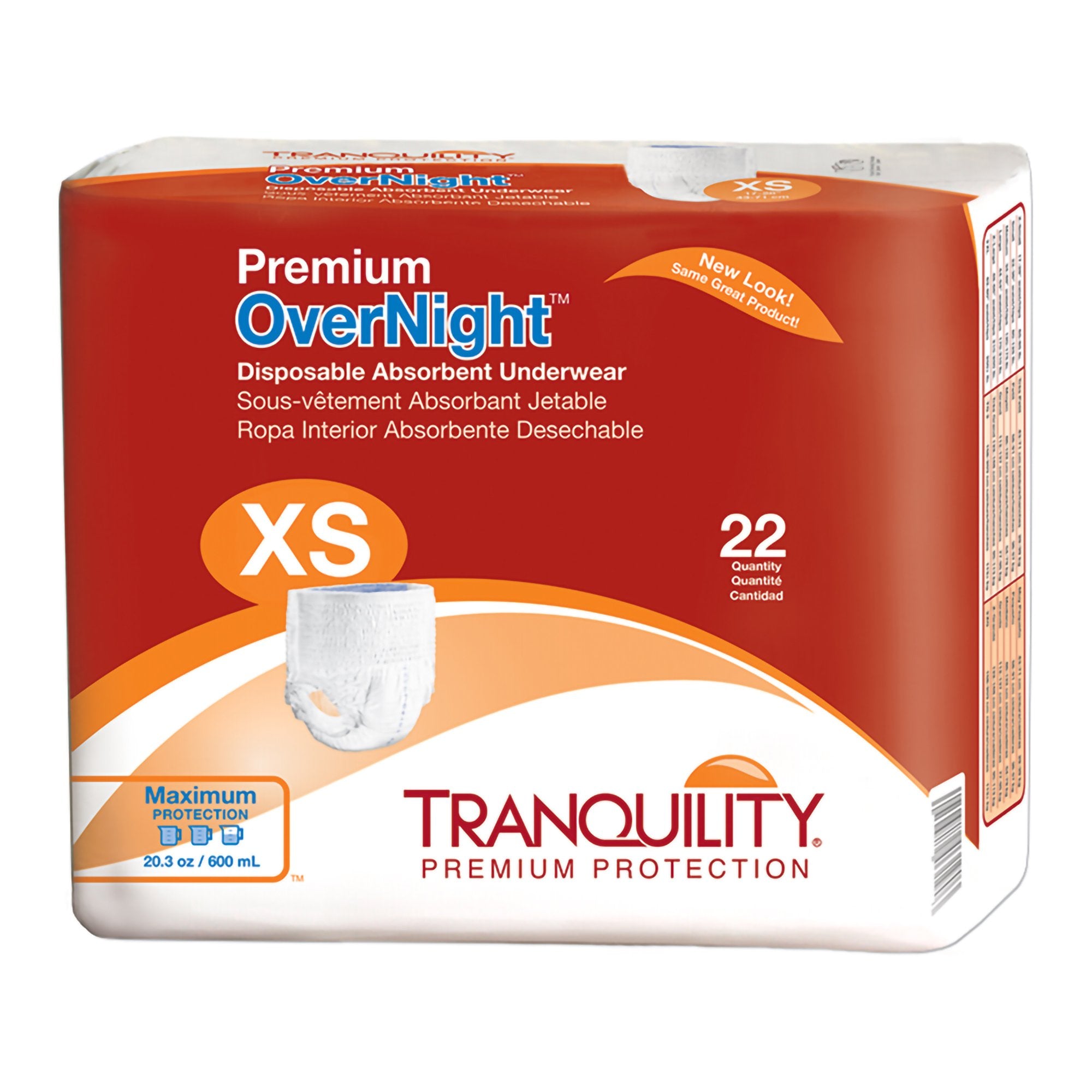 Unisex Adult Absorbent Underwear Tranquility® Premium OverNight™ Pull On with Tear Away Seams X-Small Disposable Heavy Absorbency