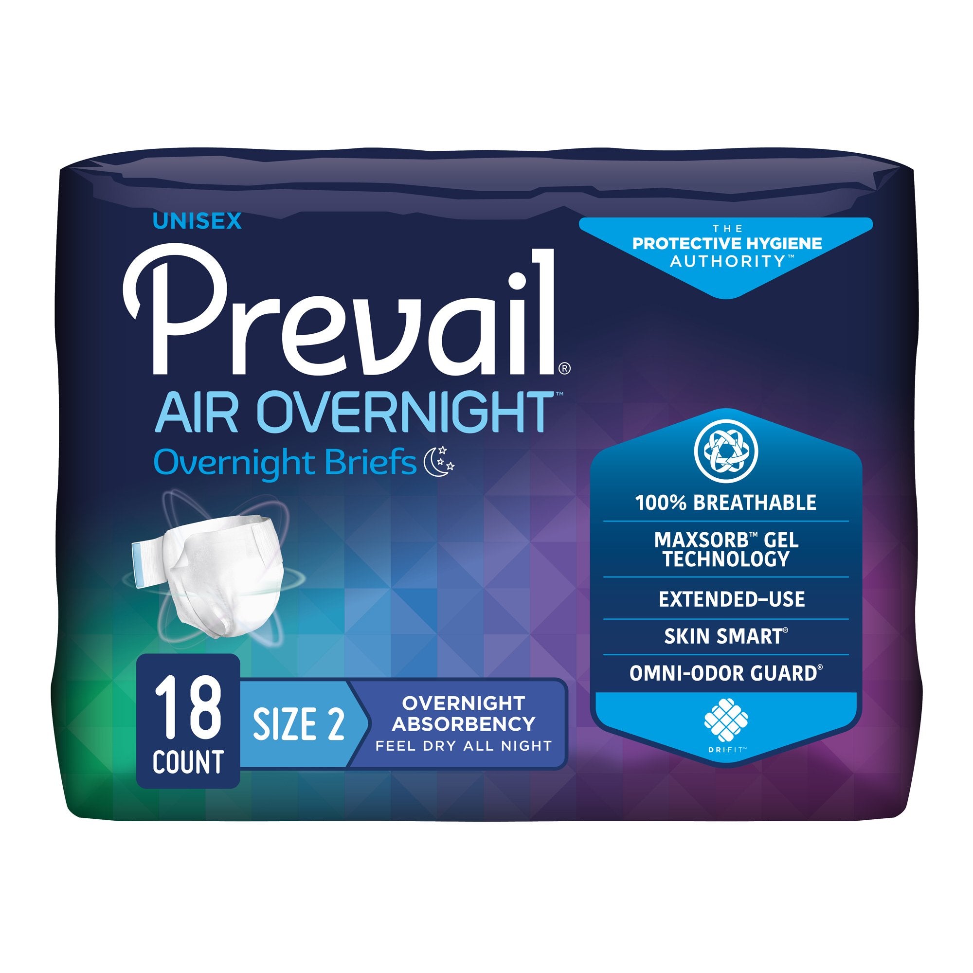 Unisex Adult Incontinence Brief Prevail Air™ Overnight Size 2 Disposable Heavy Absorbency