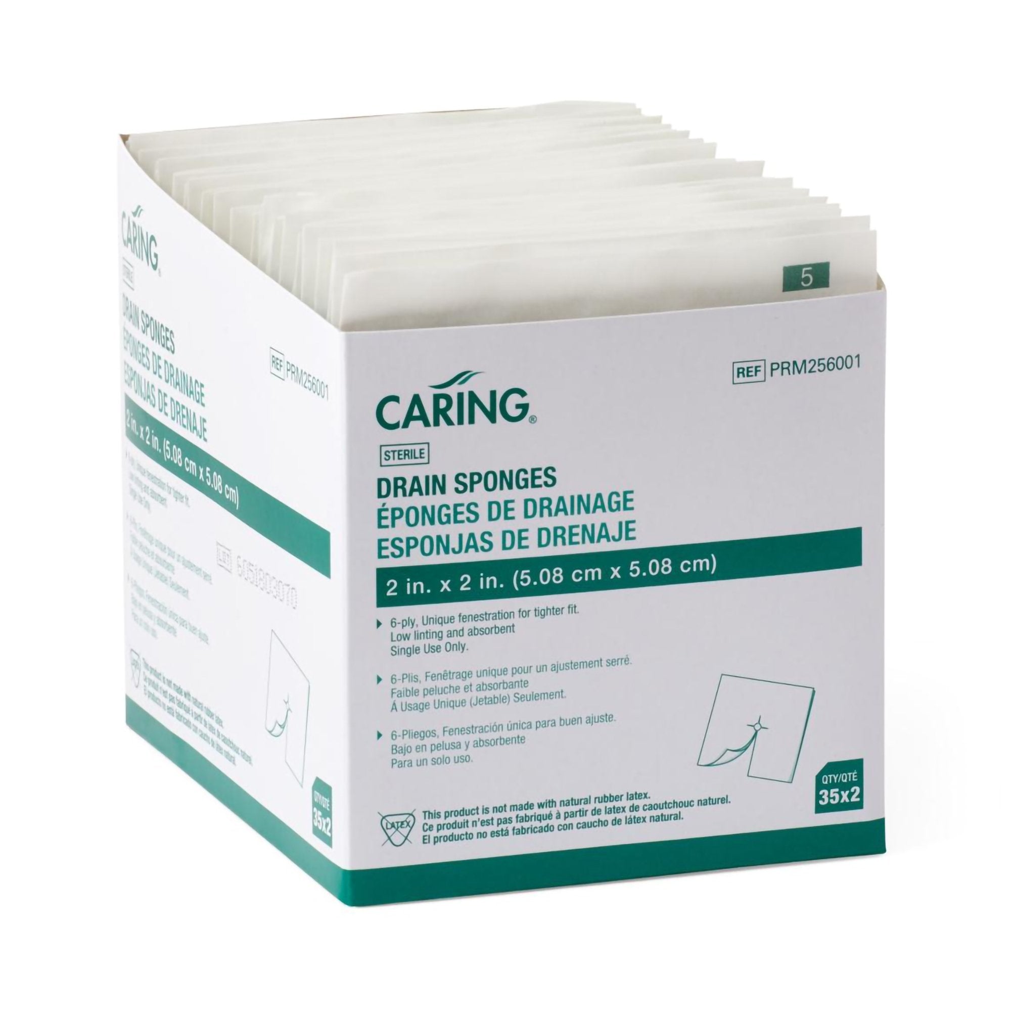 Drain Sponge Caring® 2 X 2 Inch Sterile 6-Ply