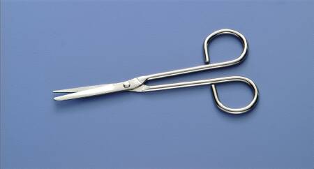Utility Scissors Busse Nurse 5-1/4 Inch Length Floor Grade Stainless Steel Sterile Finger Ring Handle Angled Sharp Tip / Blunt Tip