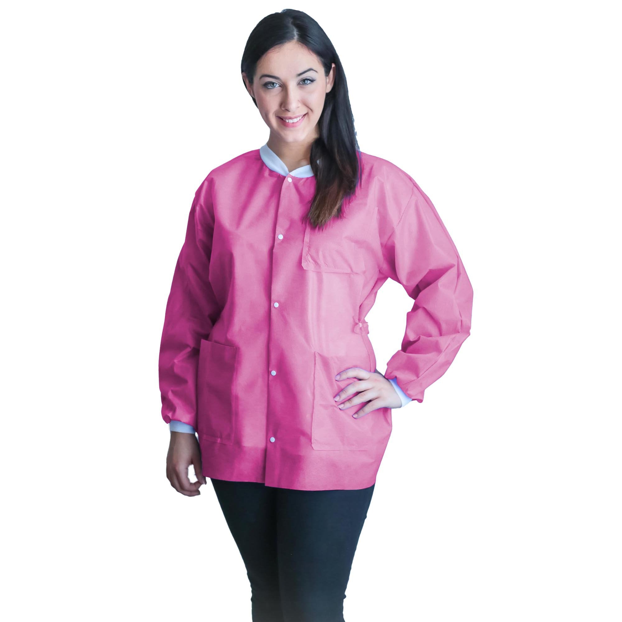 Lab Jacket FitMe™ Bubblegum Pink Medium Hip Length 3-Layer SMS Disposable