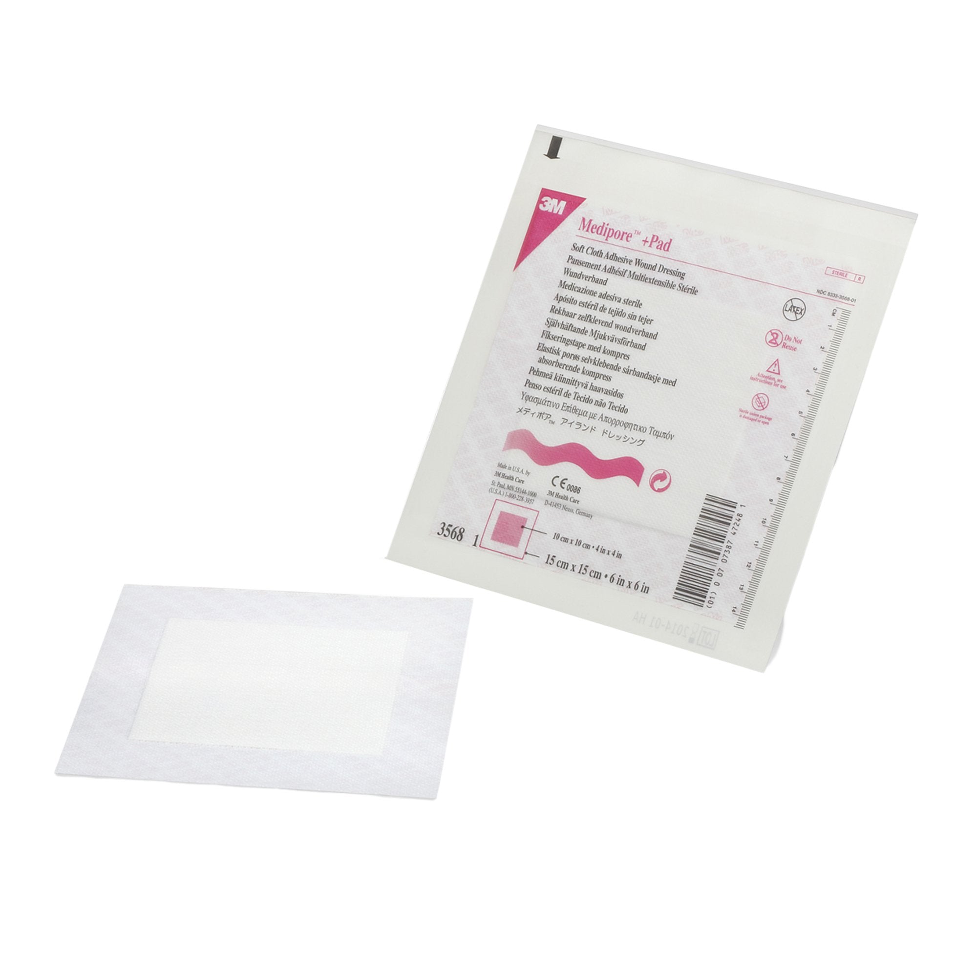 Adhesive Dressing 3M™ Medipore™ 6 X 6 Inch Soft Cloth Square White Sterile