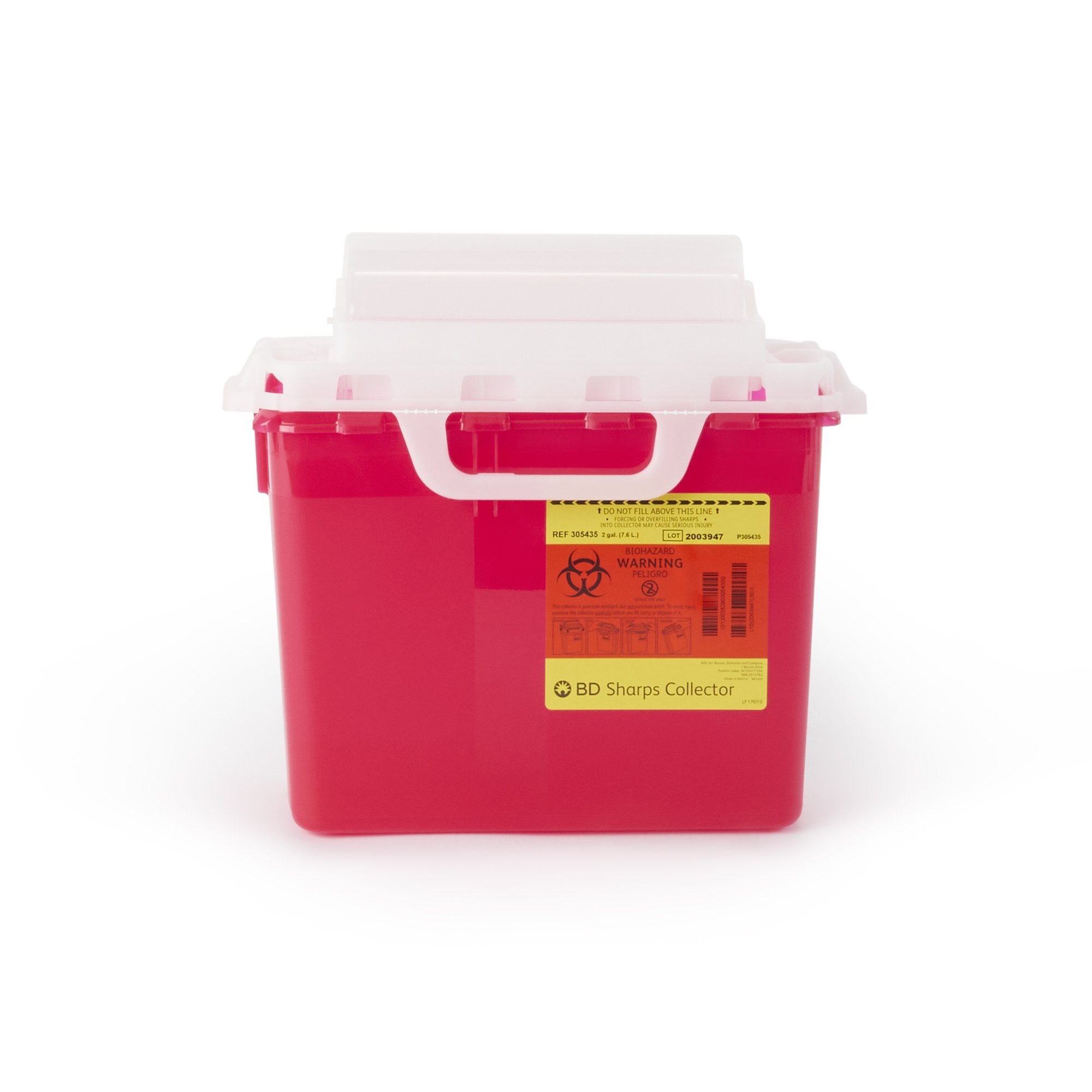 Sharps Container BD™ Red Base 12-1/2 H X 10-7/10 W X 6 D Inch Horizontal Entry 2 Gallon