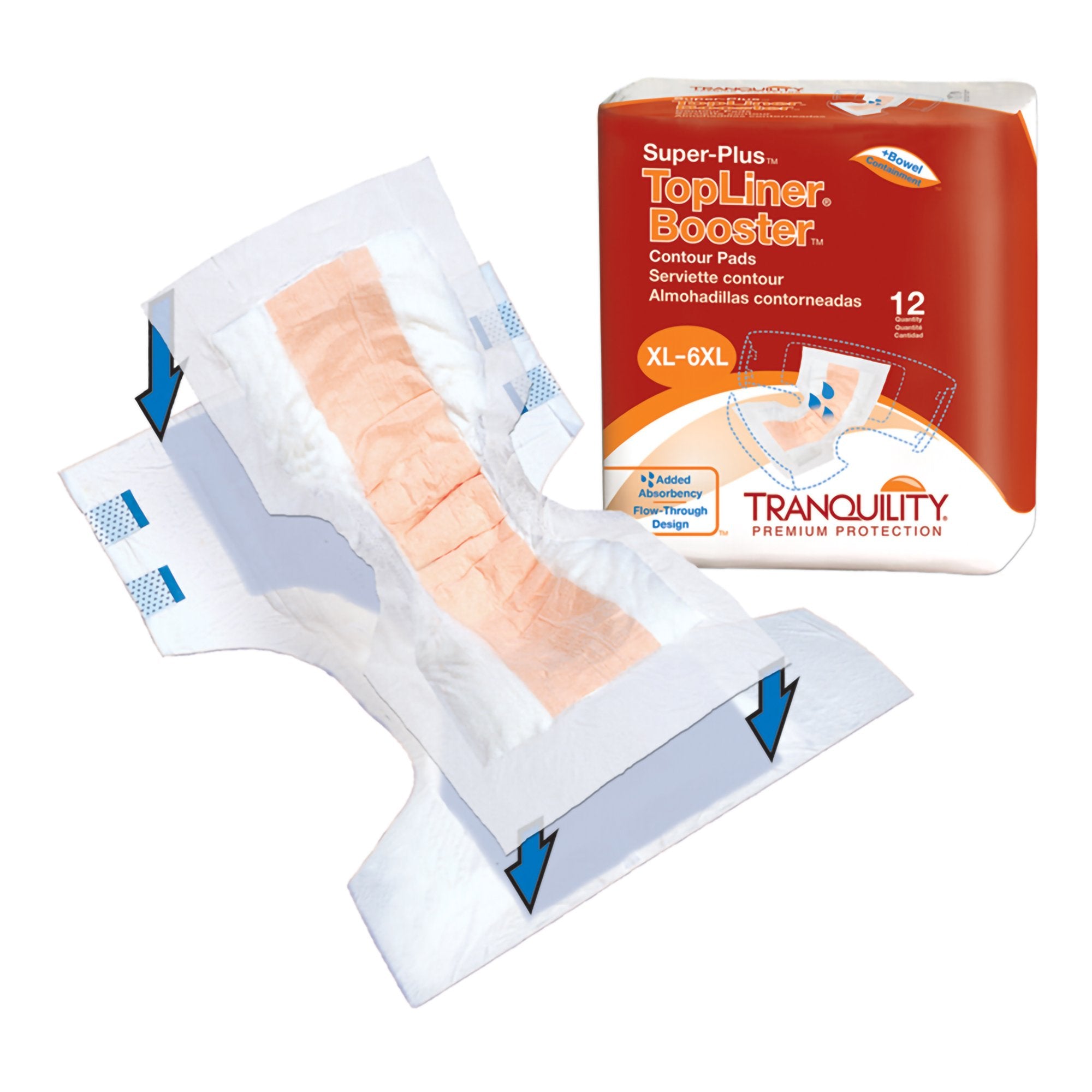Booster Pad Tranquility® Top Liner® Contour 14 X 32 Inch Heavy Absorbency Superabsorbant Core One Size Fits Most