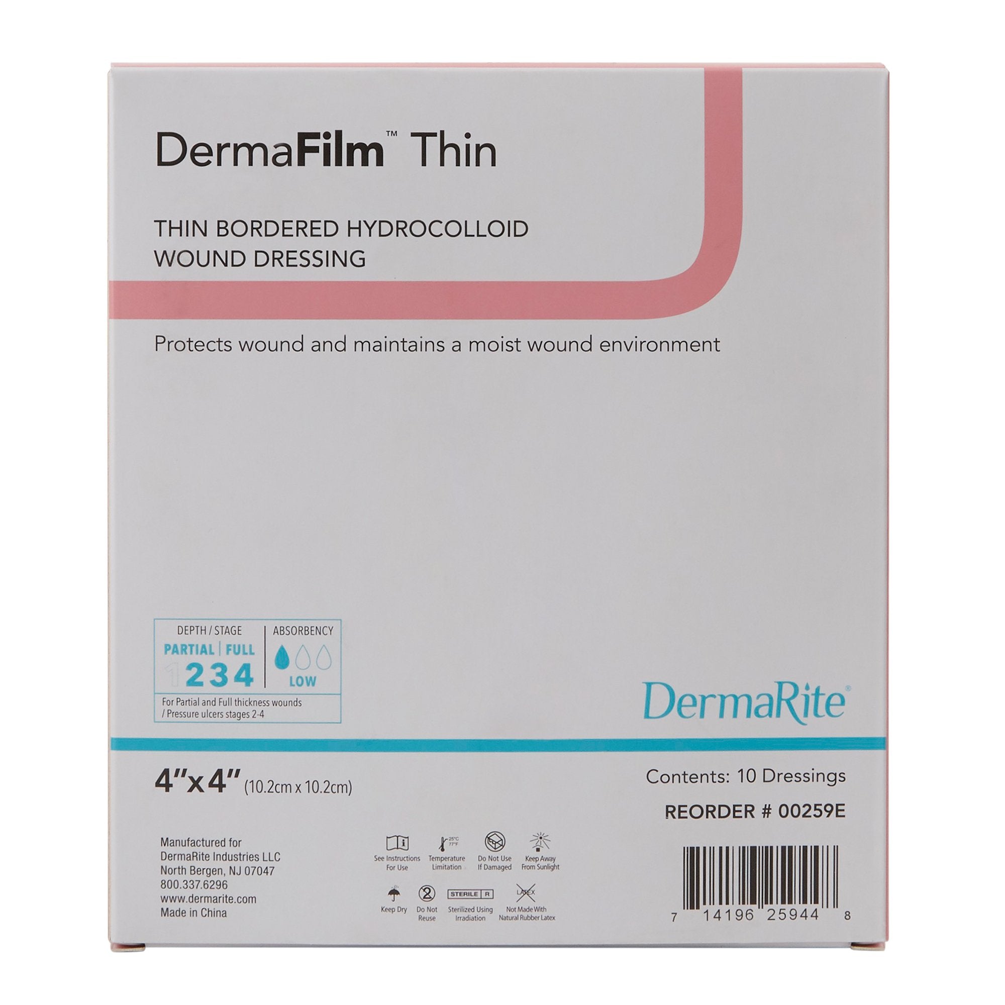 Thin Hydrocolloid Dressing DermaFilm® 4 X 4 Inch Square With Border