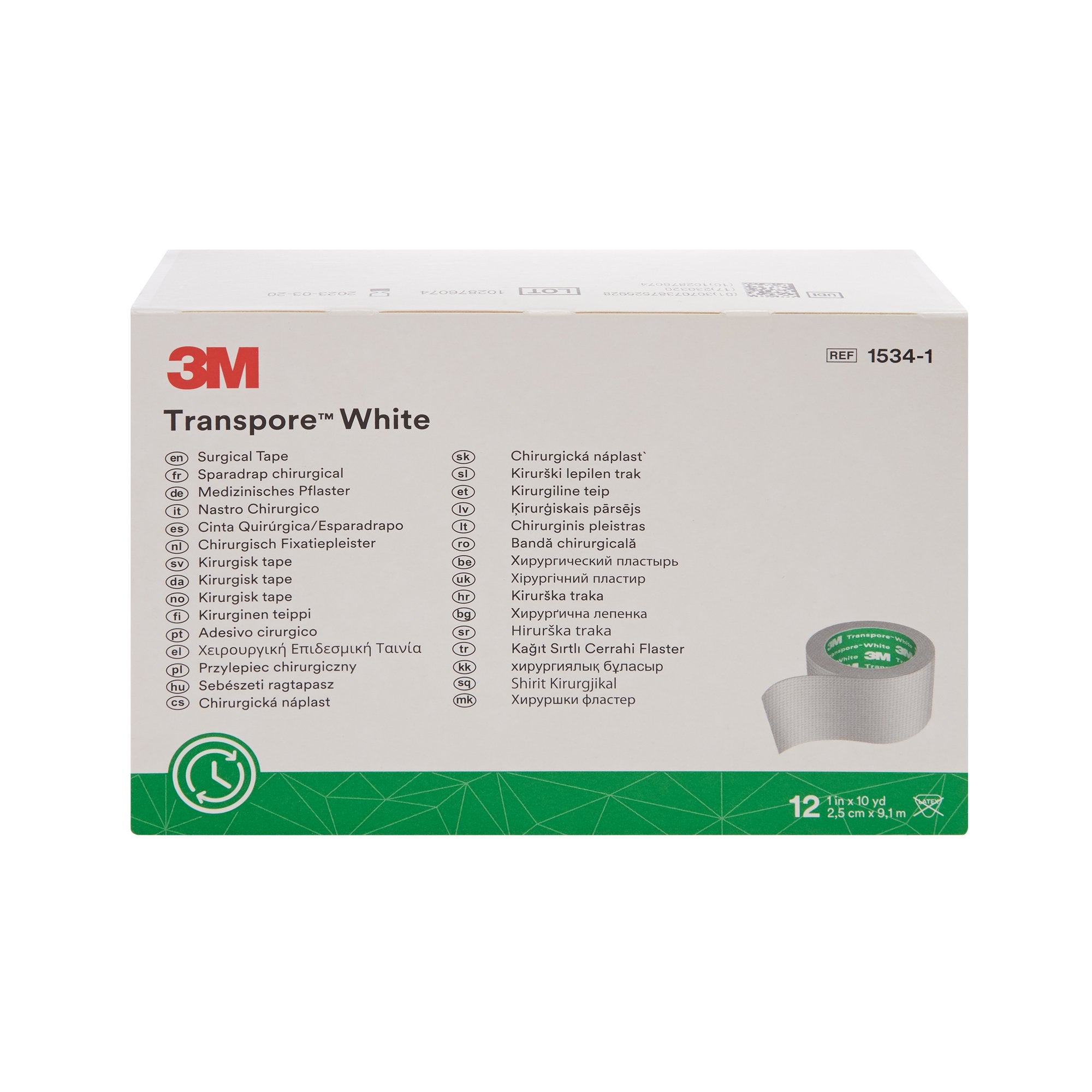 Medical Tape 3M™ Transpore™ White White 1 Inch X 10 Yard Plastic NonSterile