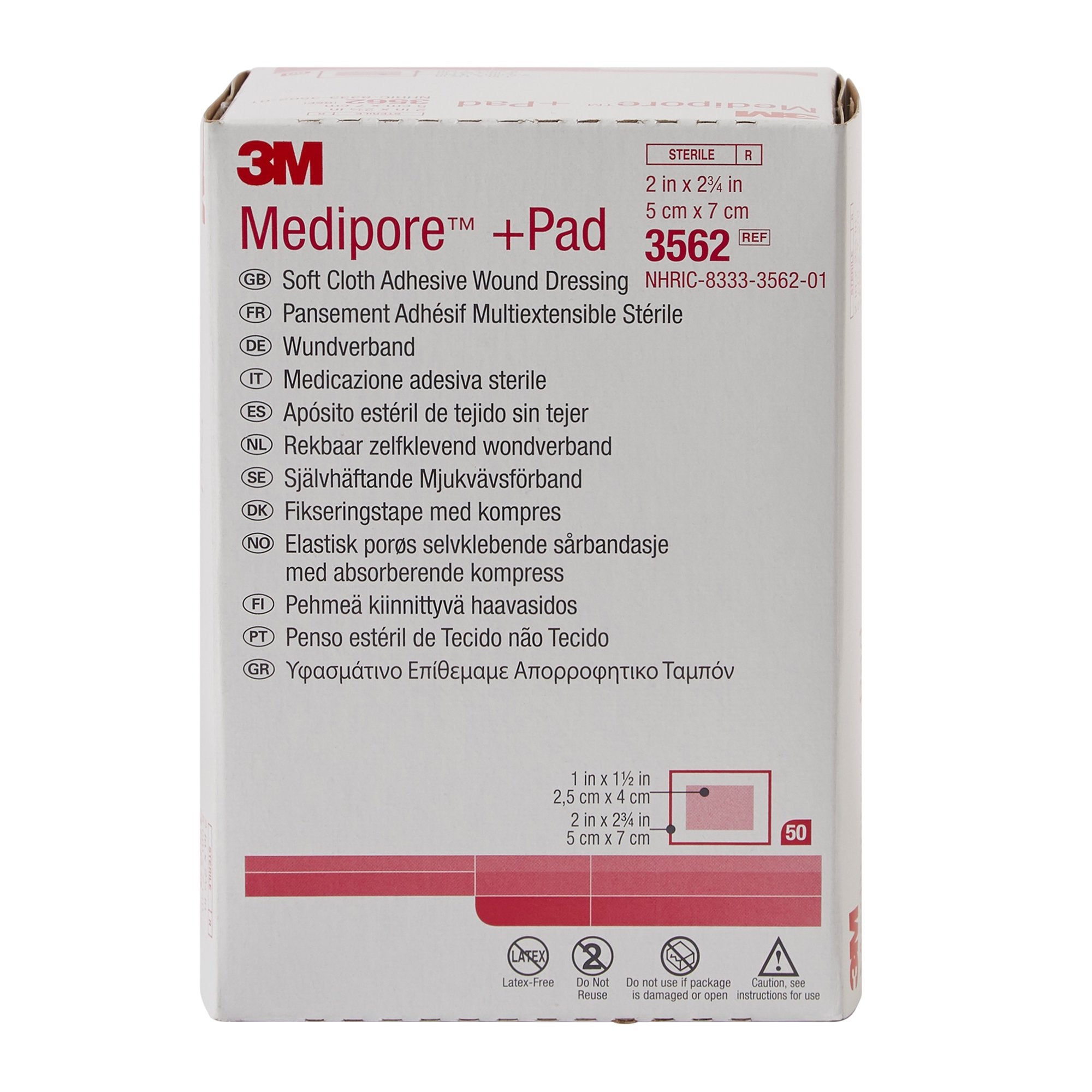 Adhesive Dressing 3M™ Medipore™ 2 X 2-3/4 Inch Soft Cloth Rectangle White Sterile