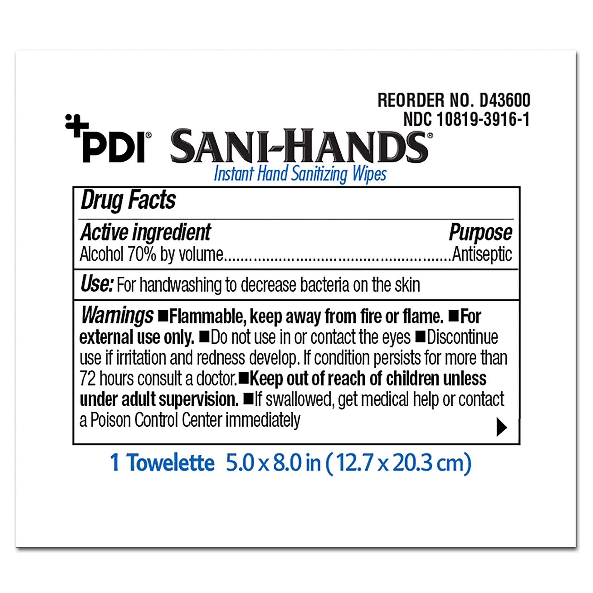 Hand Sanitizing Wipe Sani-Hands® 100 Count Ethyl Alcohol Wipe Individual Packet