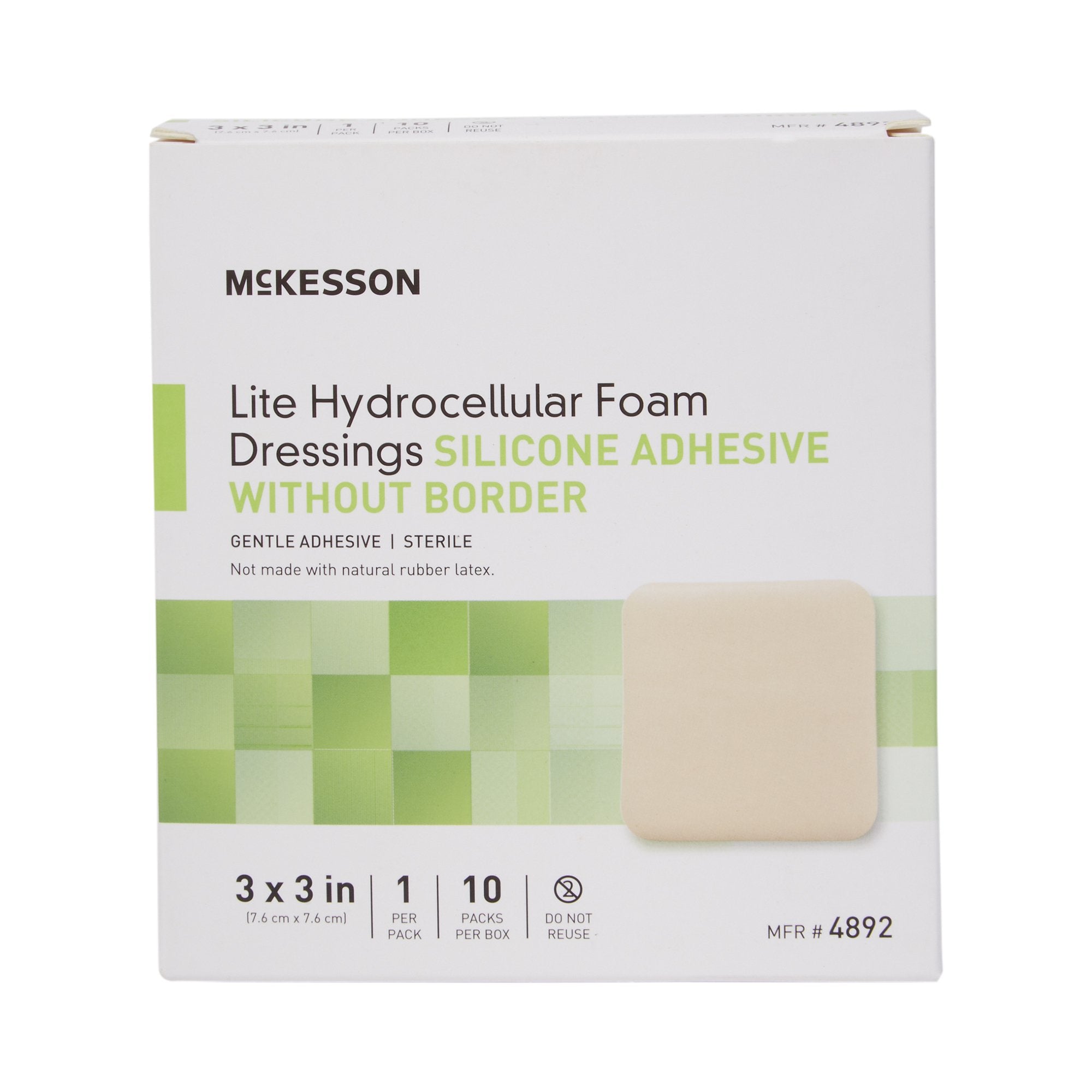 Thin Foam Dressing McKesson Lite 3 X 3 Inch Without Border Film Backing Silicone Gel Adhesive Square Sterile
