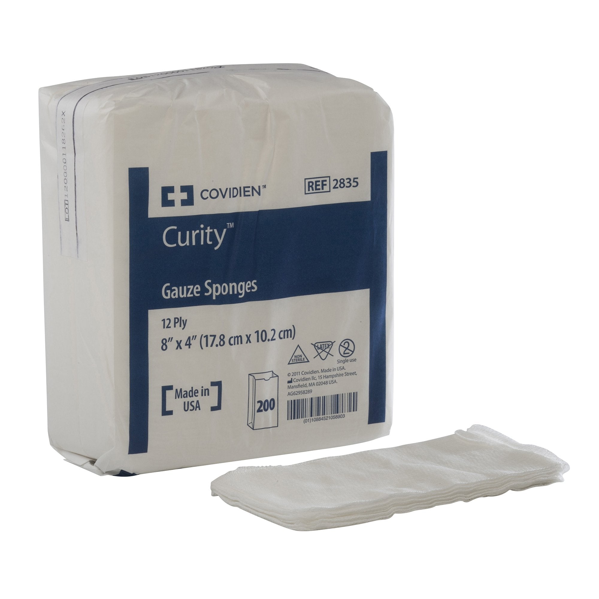 Gauze Sponge Curity™ 4 X 8 Inch 200 per Pack NonSterile 12-Ply Rectangle