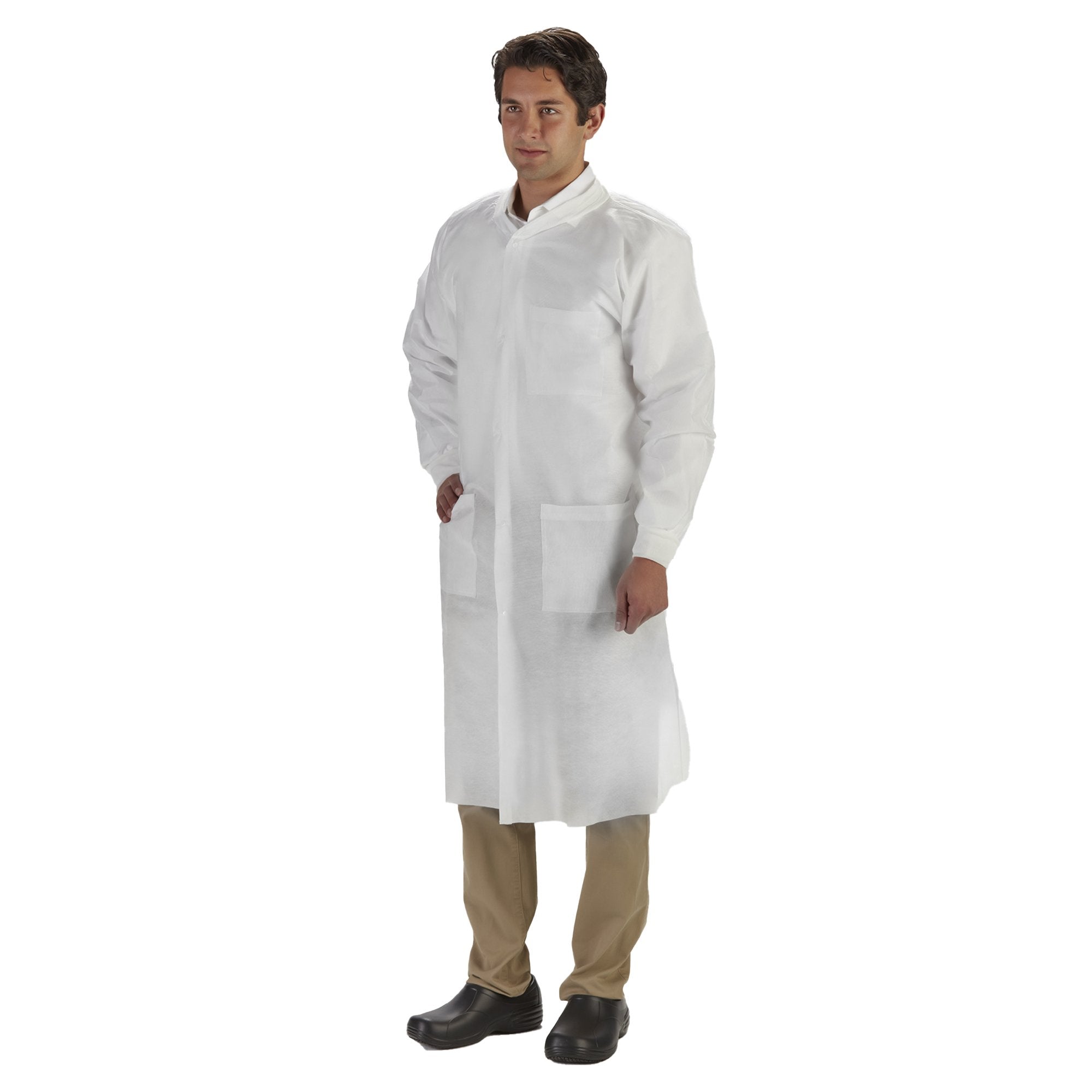 Lab Coat LabMates® White 2X-Large Knee Length Nonwoven Disposable